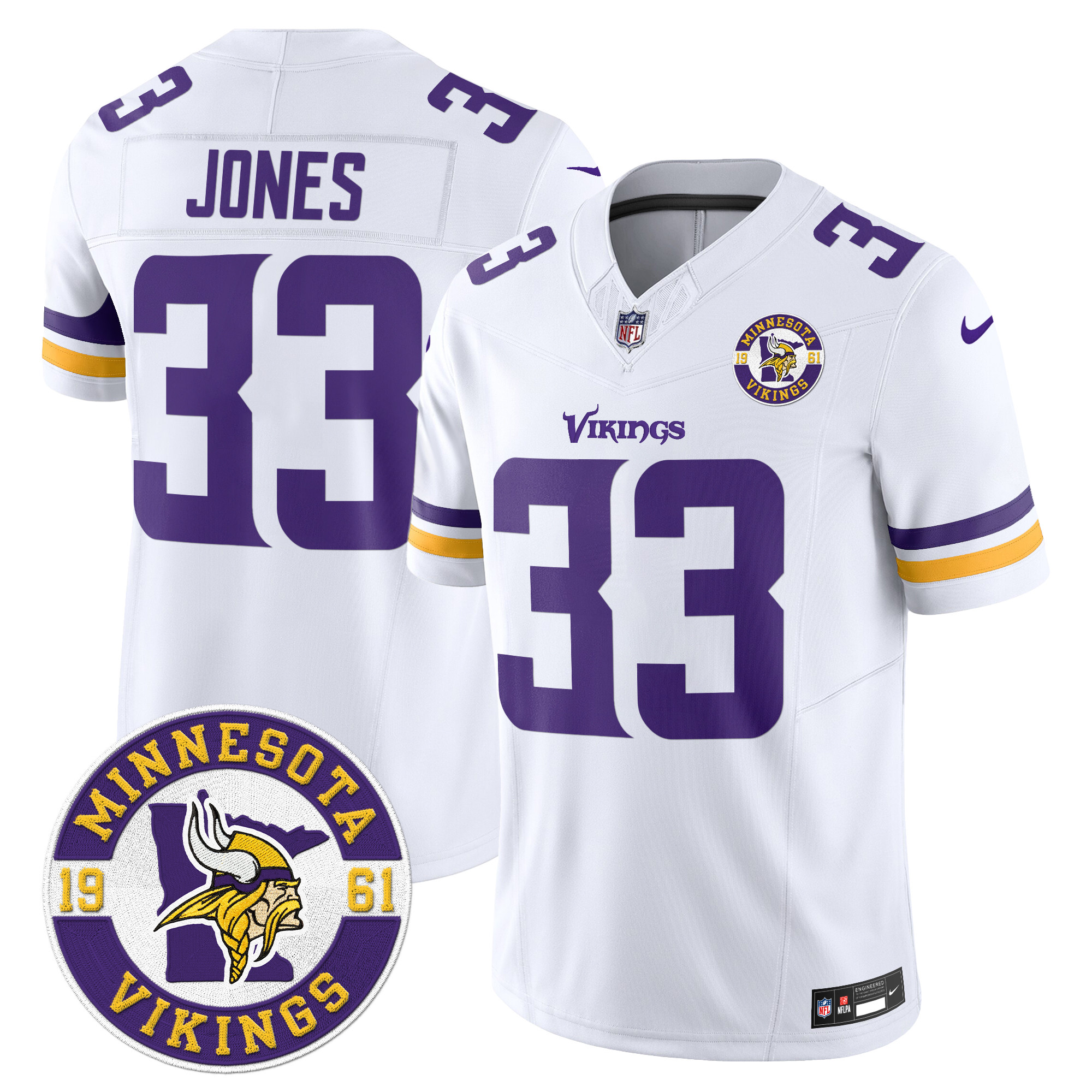 Men's Aaron Jones Minnesota Vikings 2024 Vapor Limited White Jersey - All Stitched