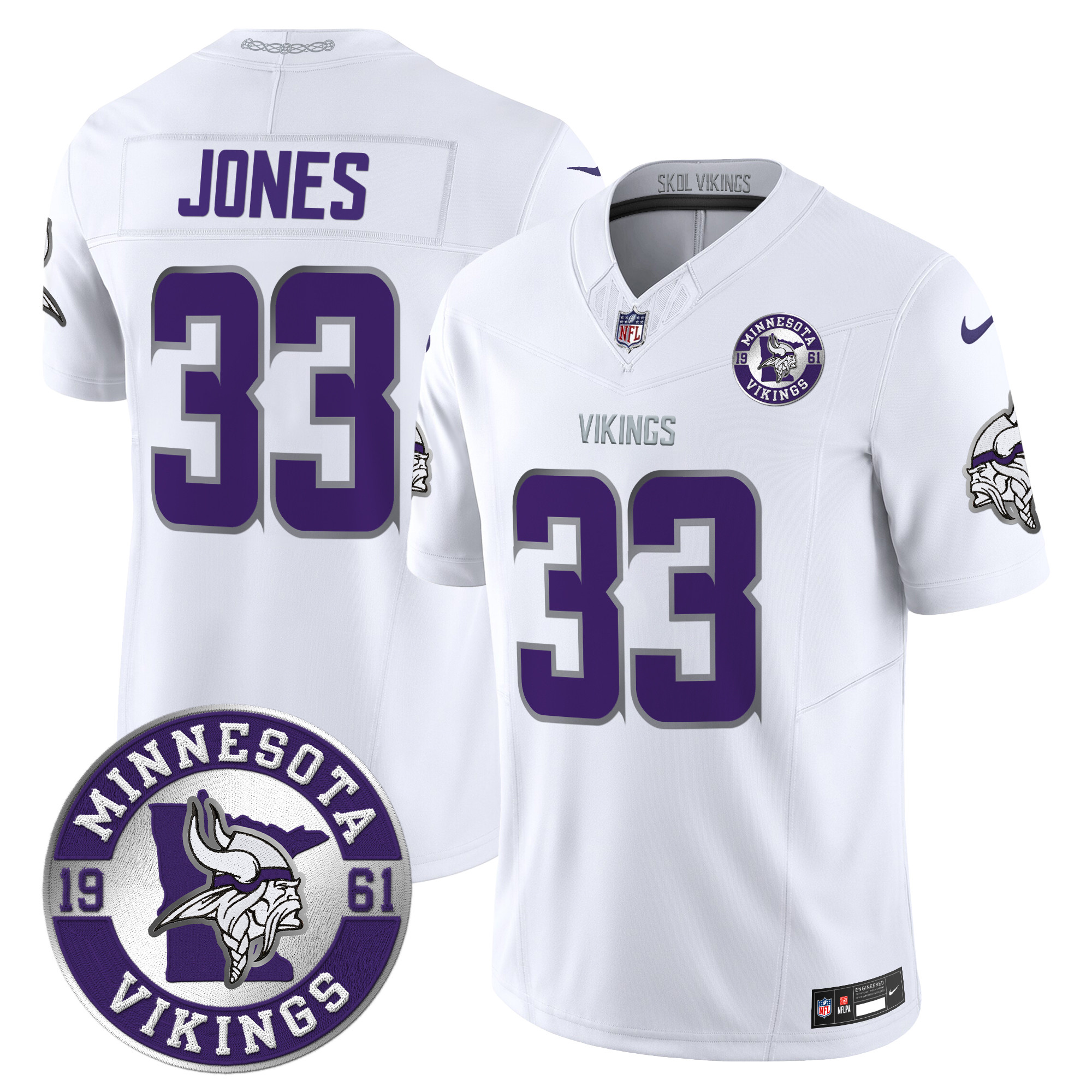 Men's Aaron Jones Minnesota Vikings 2024 Vapor Limited White Limited Jersey - All Stitched