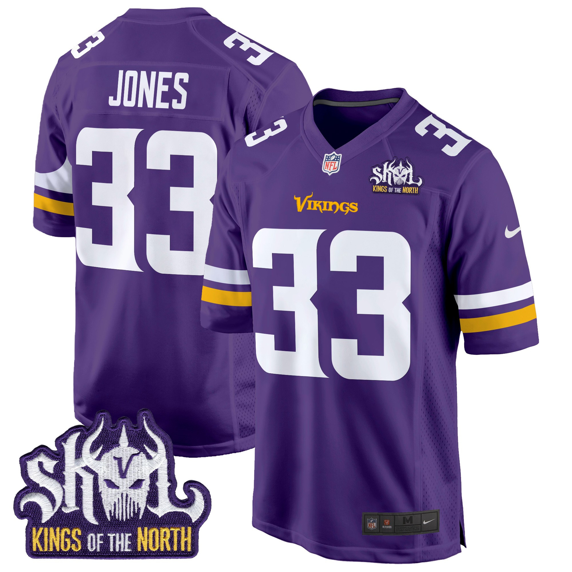 Men's Aaron Jones Minnesota Vikings King Of The North Patch Game Purple Jersey - All Stitched