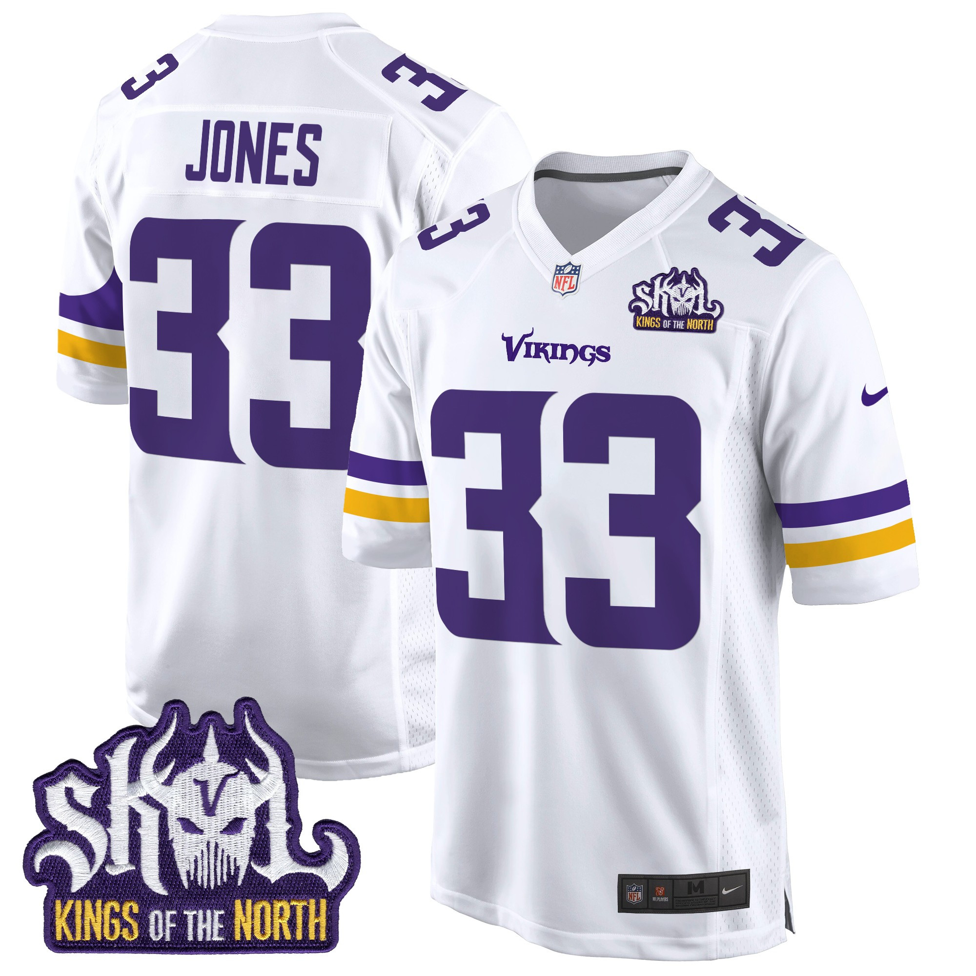 Men's Aaron Jones Minnesota Vikings King Of The North Patch Game White Jersey - All Stitched