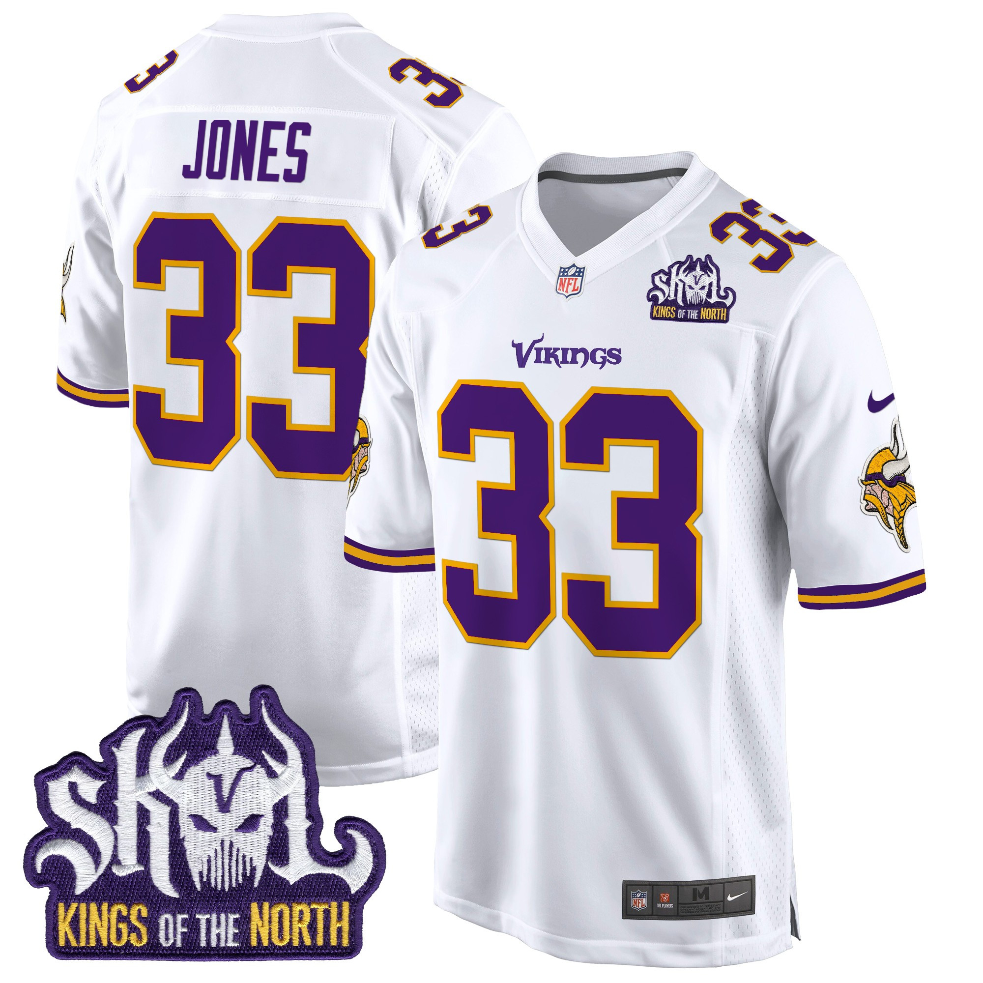 Men's Aaron Jones Minnesota Vikings King Of The North Patch Throwback Game White Jersey - All Stitched
