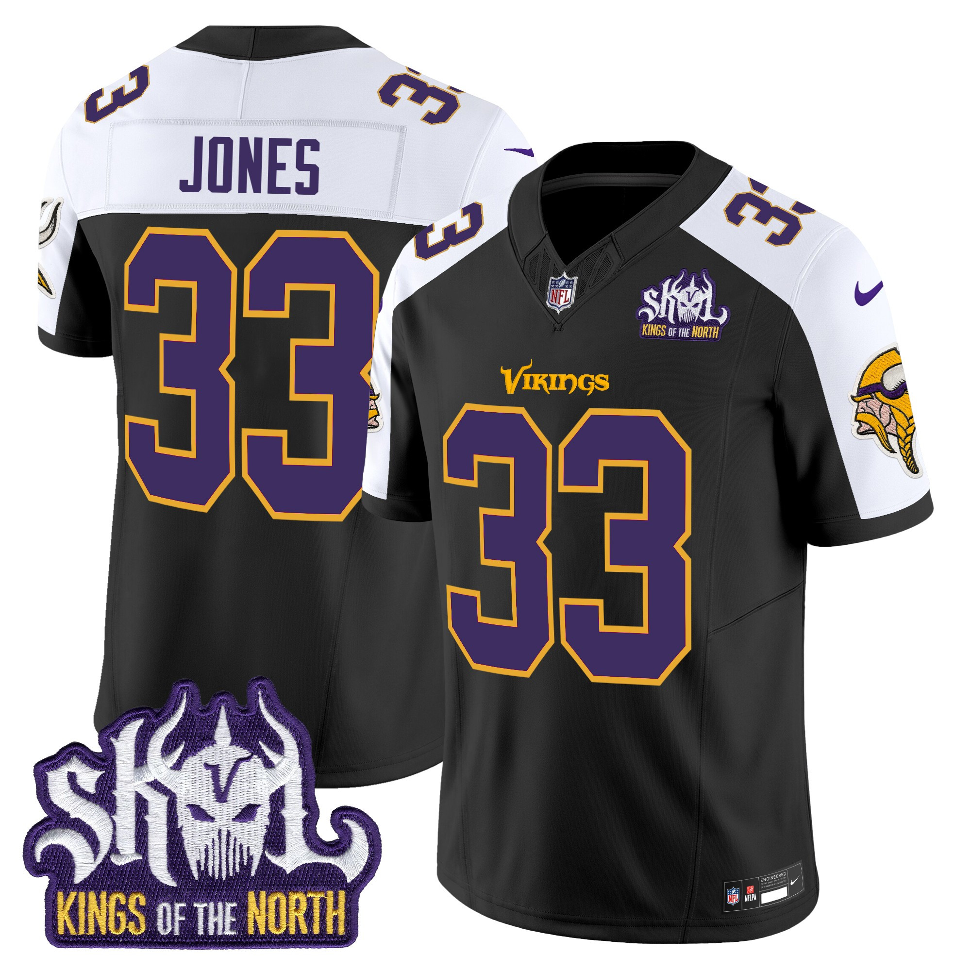 Men's Aaron Jones Minnesota Vikings King Of The North Patch Throwback Vapor Limited Black Alternate Jersey - All Stitched