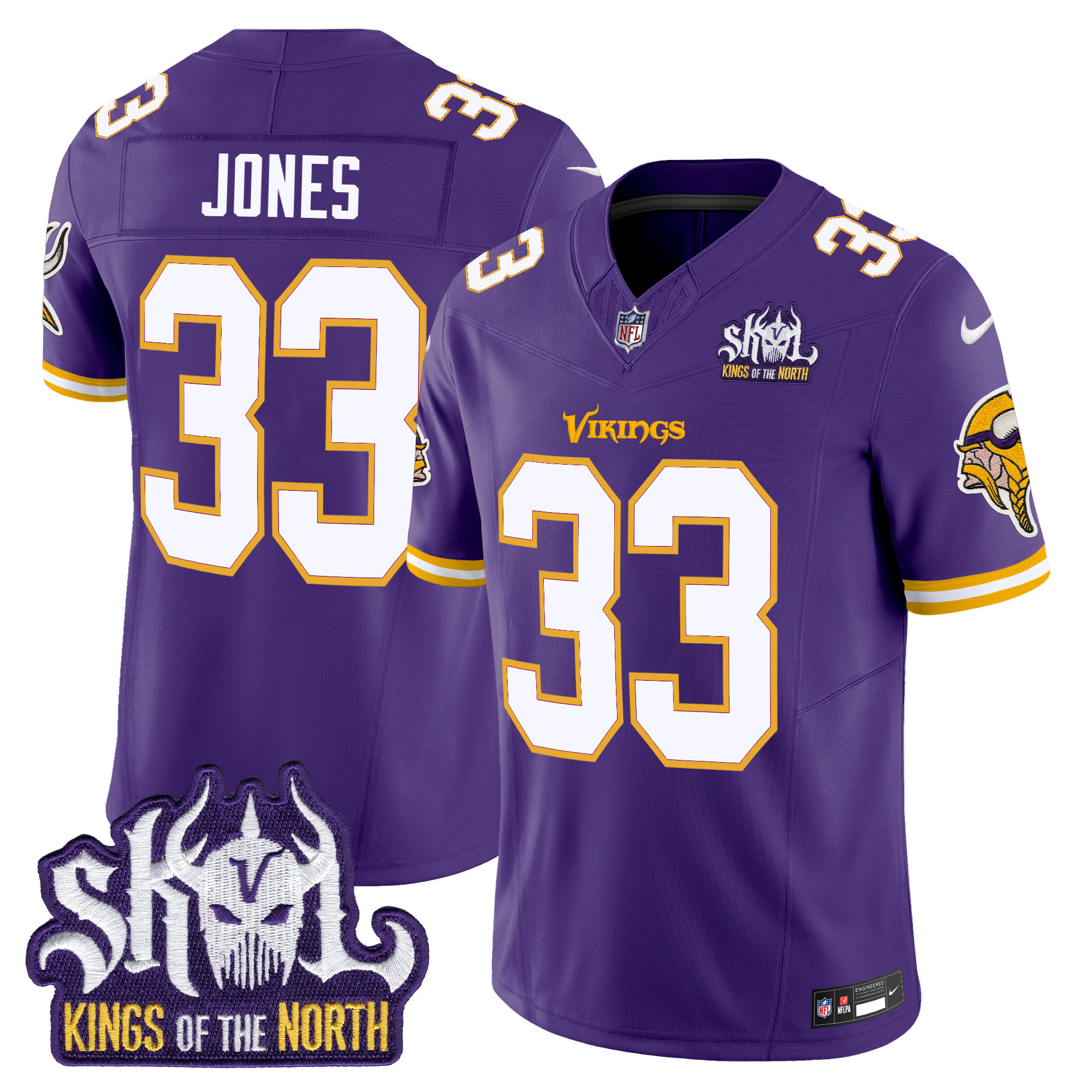 Men's Aaron Jones Minnesota Vikings King Of The North Patch Throwback Vapor Limited Purple Jersey - All Stitched