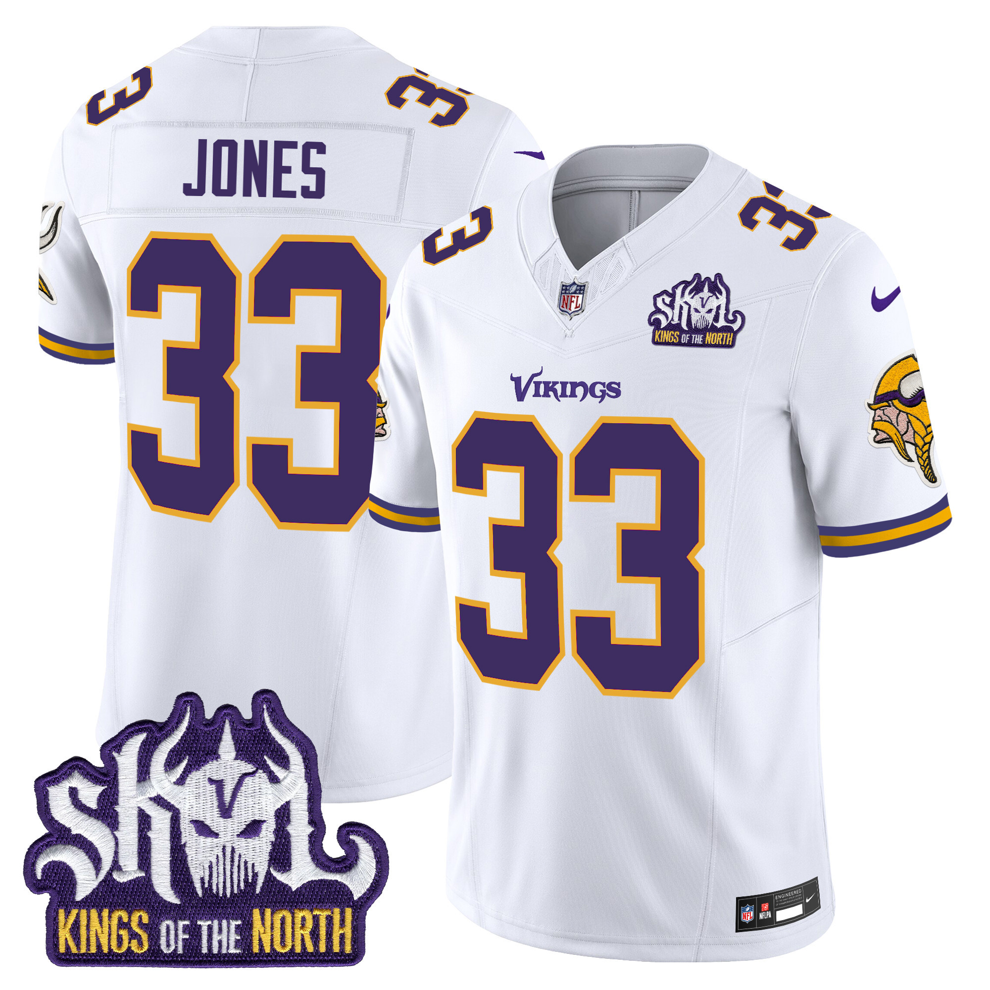 Men's Aaron Jones Minnesota Vikings King Of The North Patch Throwback Vapor Limited White Jersey - All Stitched