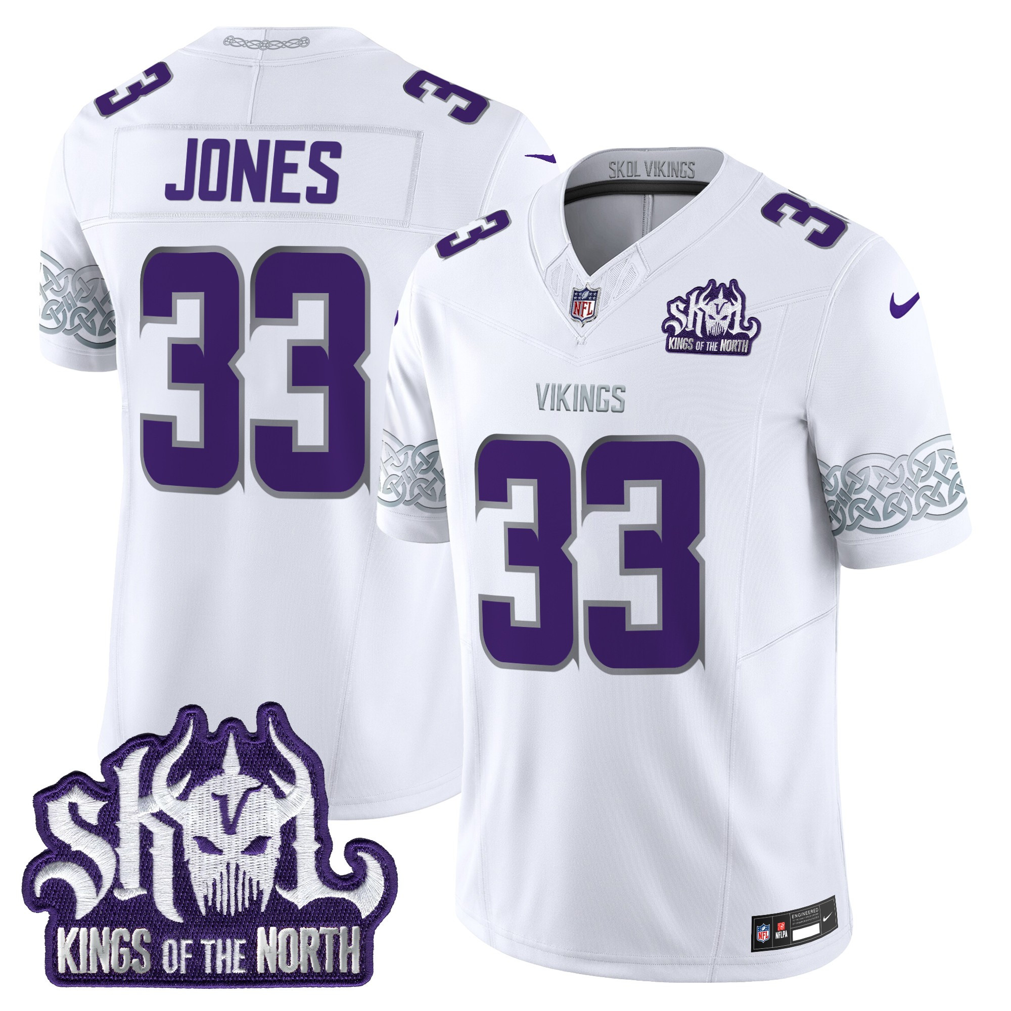 Men's Aaron Jones Minnesota Vikings King Of The North Patch Throwback Vapor Limited Winter Warrior Jersey - All Stitched