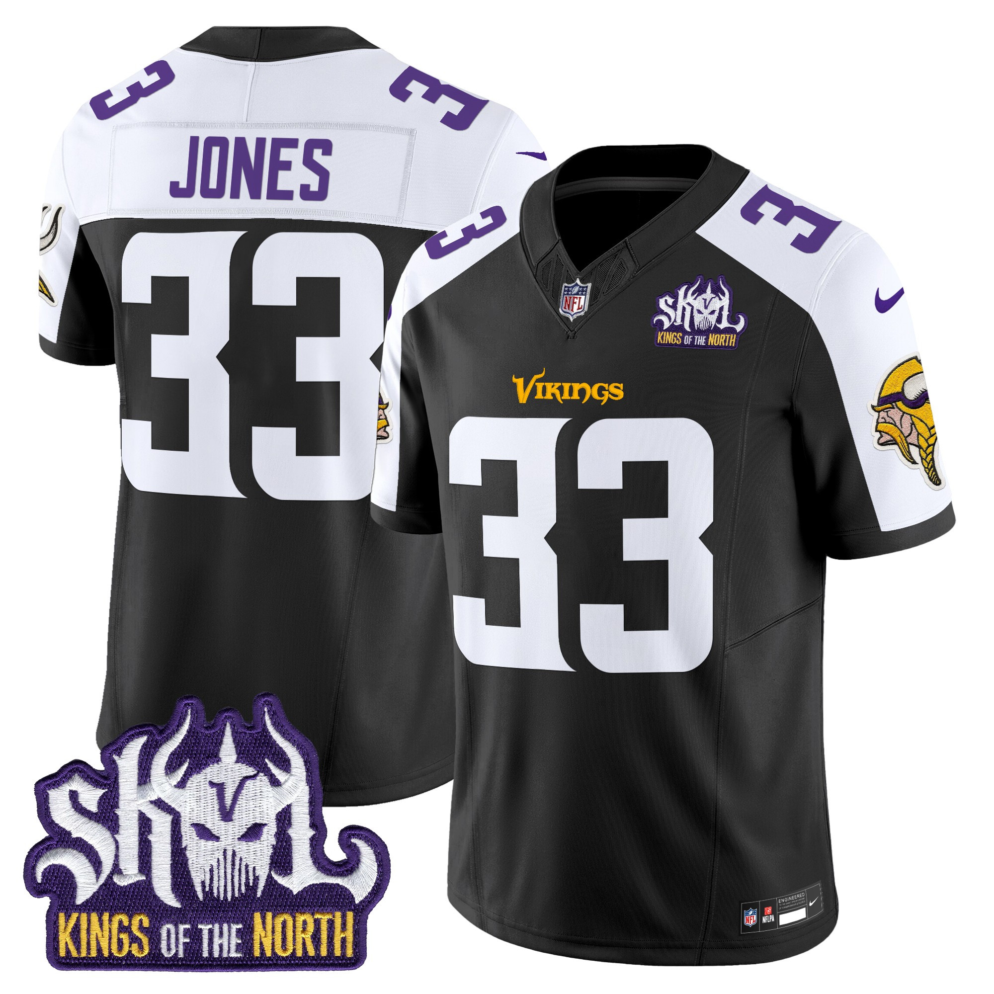 Men's Aaron Jones Minnesota Vikings Kings Of The North Patch Vapor Limited Black Alternate Jersey - All Stitched