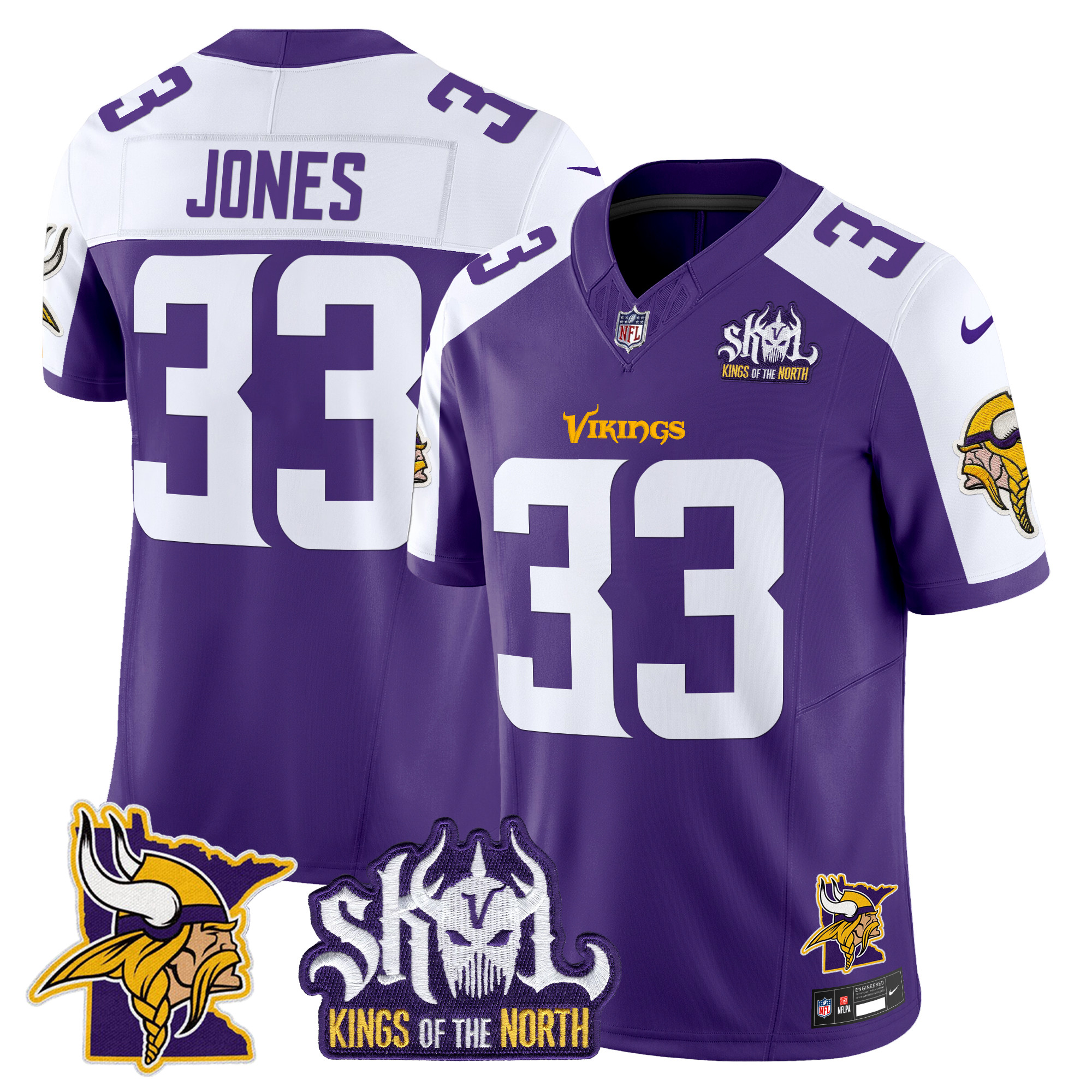 Men's Aaron Jones Minnesota Vikings Kings Of The North Patch Vapor Limited Purple Alternate Jersey - All Stitched