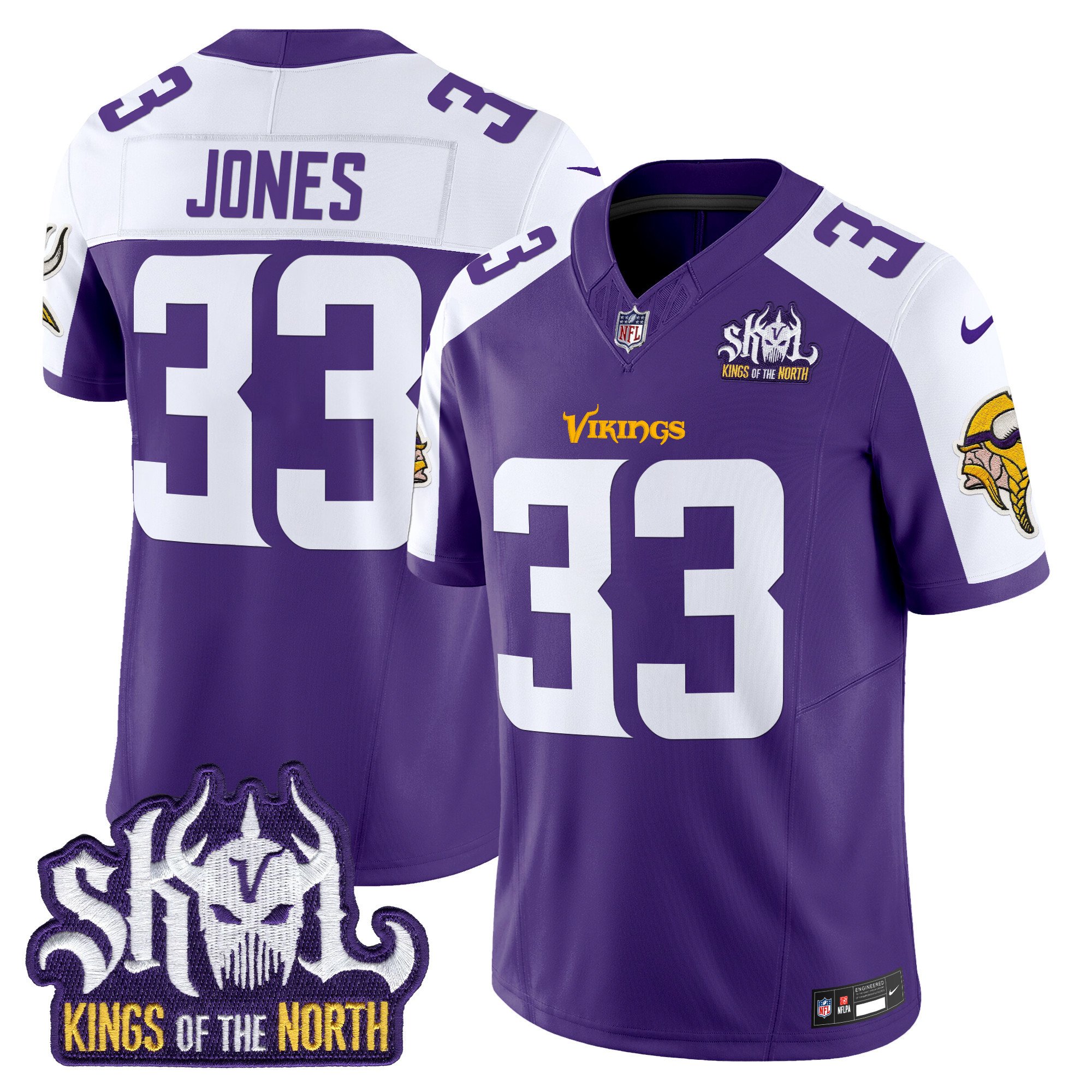 Men's Aaron Jones Minnesota Vikings Kings Of The North Patch Vapor Limited Purple Alternate Jersey - All Stitched