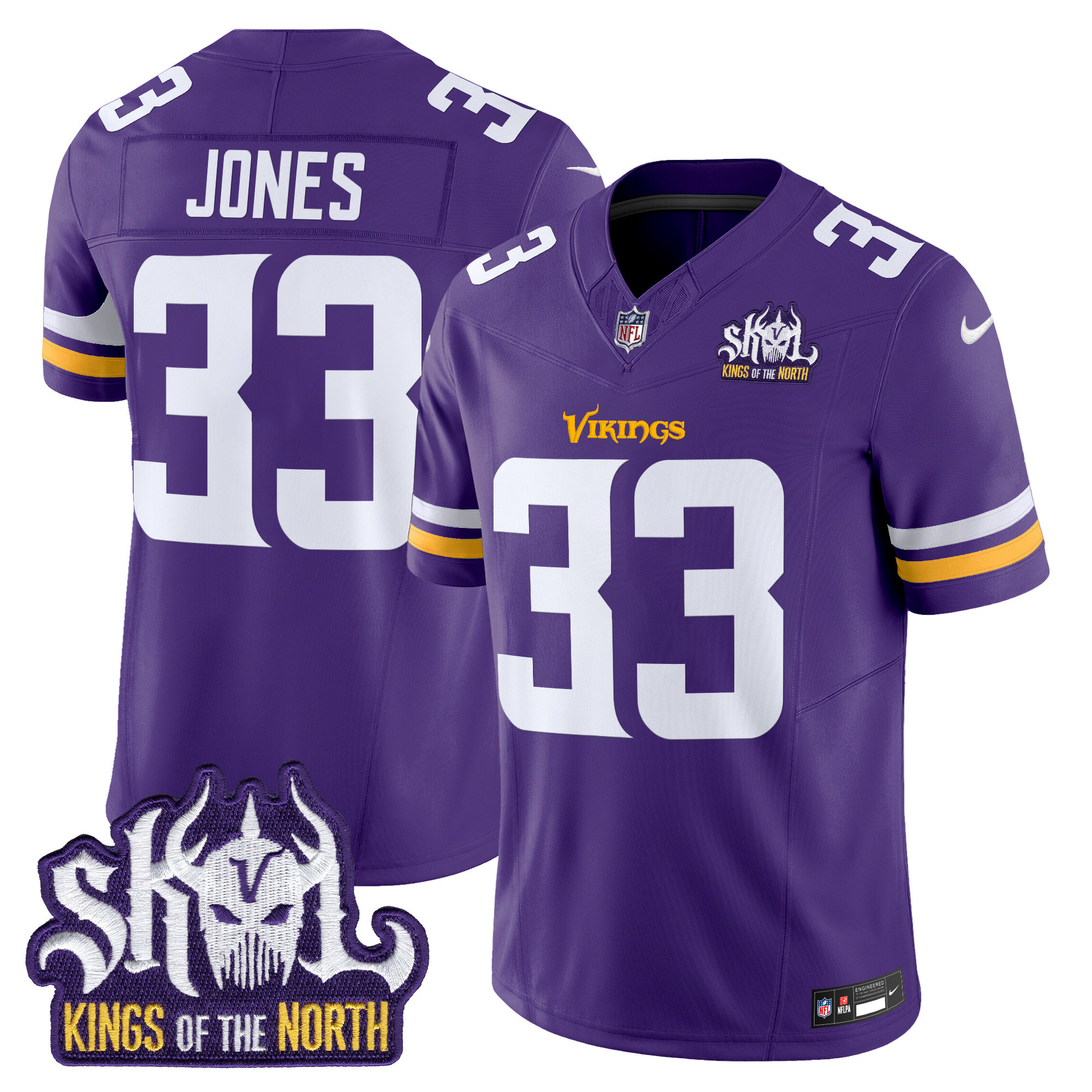 Men's Aaron Jones Minnesota Vikings Kings Of The North Patch Vapor Limited Purple Jersey - All Stitched