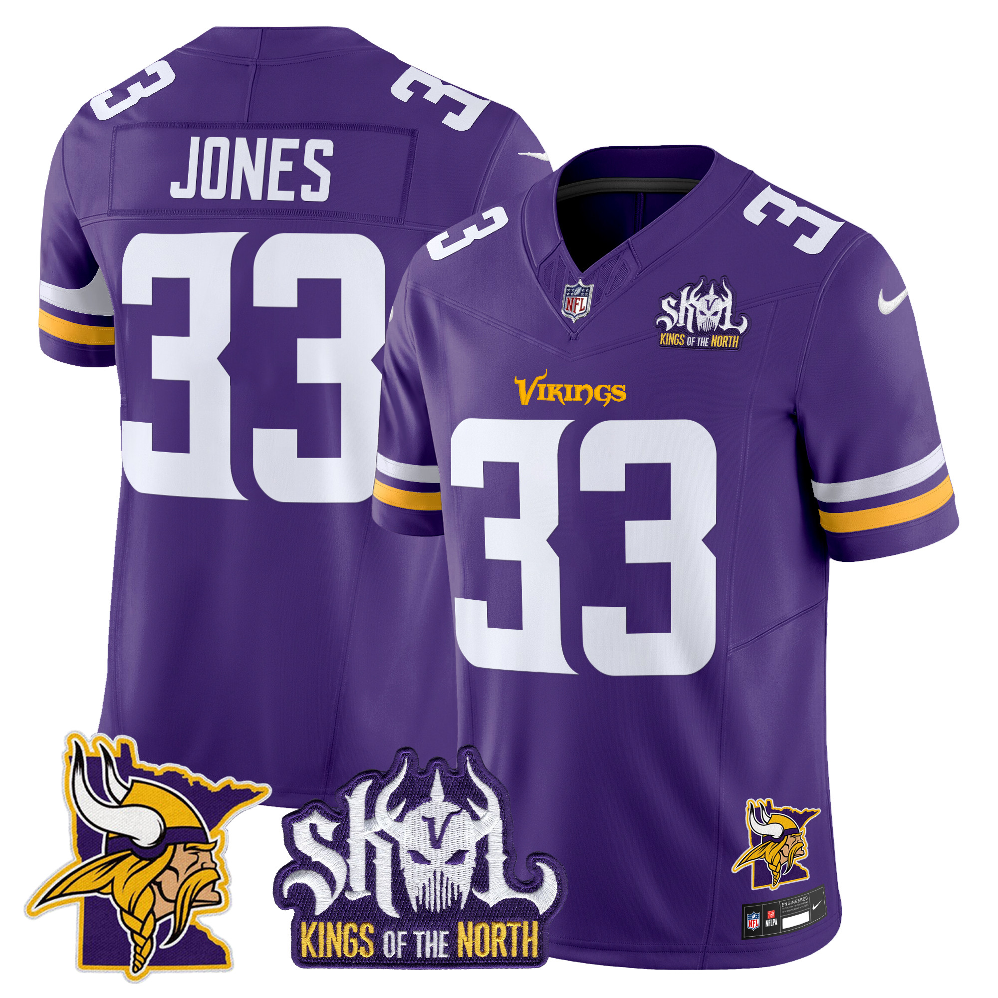 Men's Aaron Jones Minnesota Vikings Kings Of The North Patch Vapor Limited Purple Jersey - All Stitched