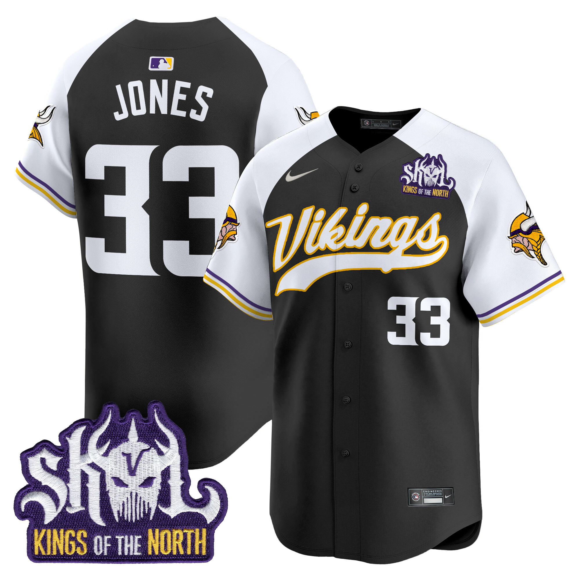 Men's Aaron Jones Minnesota Vikings Kings Of The North Patch Vapor Premier Limited Black Alternate Jersey - All Stitched