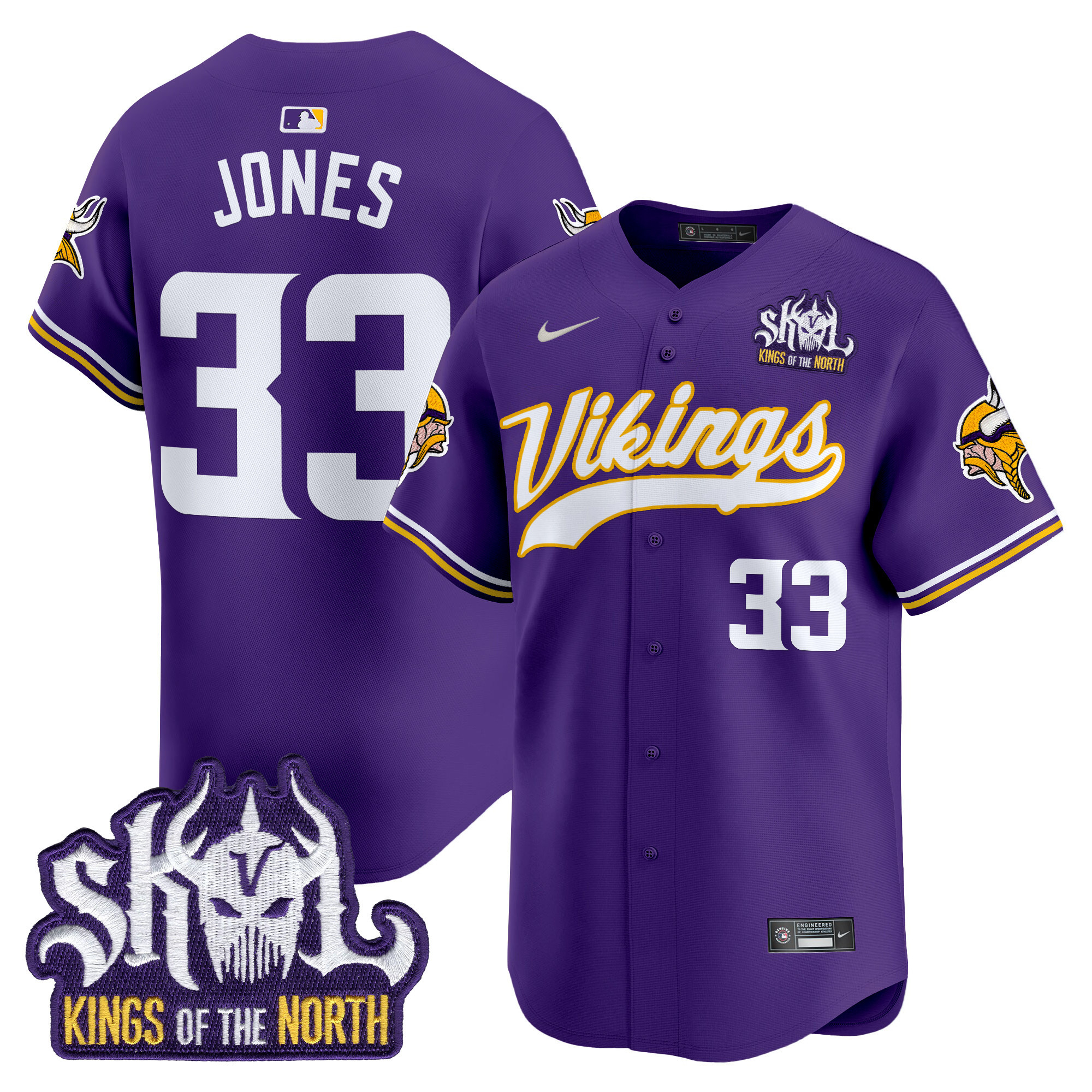 Men's Aaron Jones Minnesota Vikings Kings Of The North Patch Vapor Premier Limited Purple Jersey - All Stitched