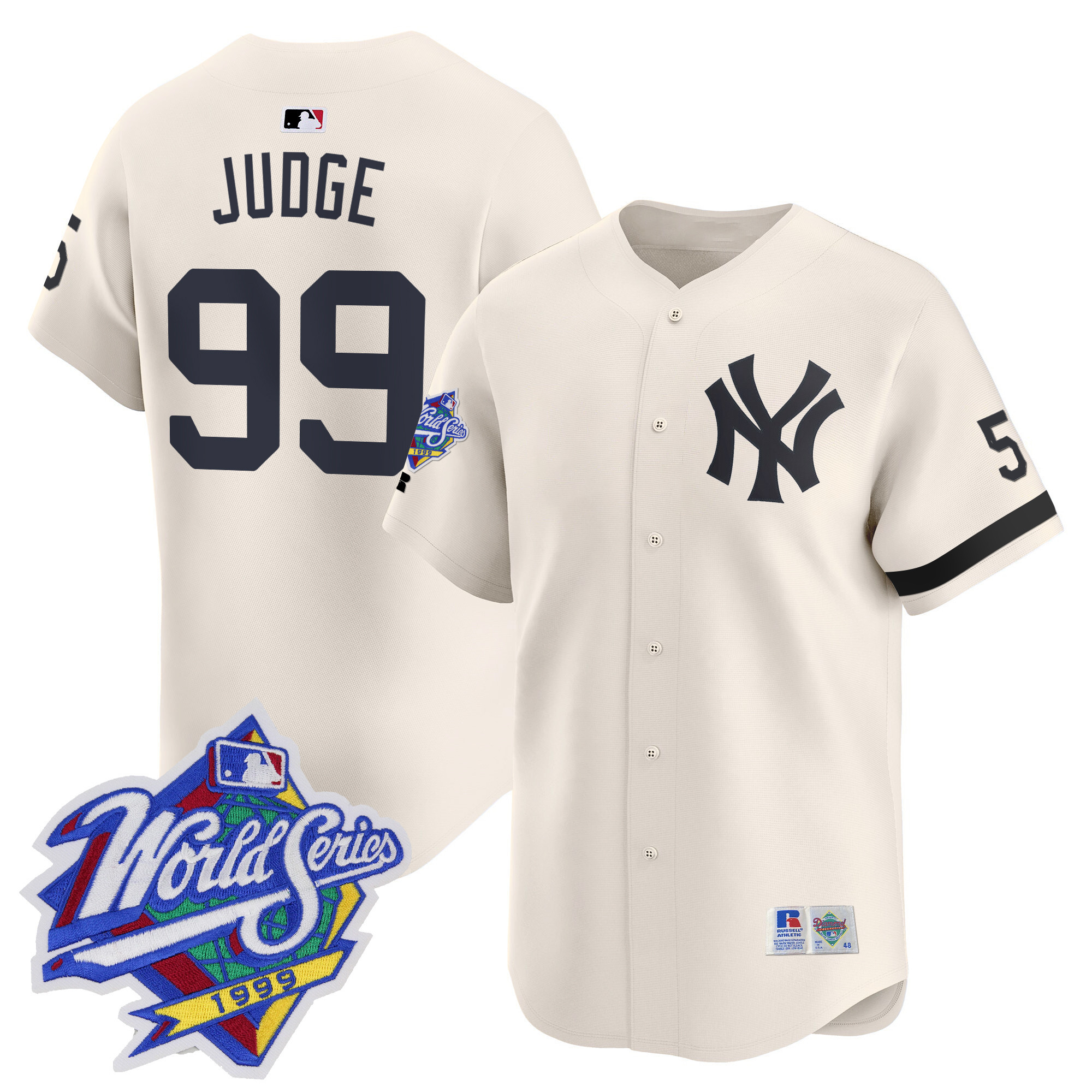 Men's Aaron Judge New York Yankees 1999 Throwback Joe DiMaggio Patch Vapor Premier Limited Cream Jersey - All Stitched