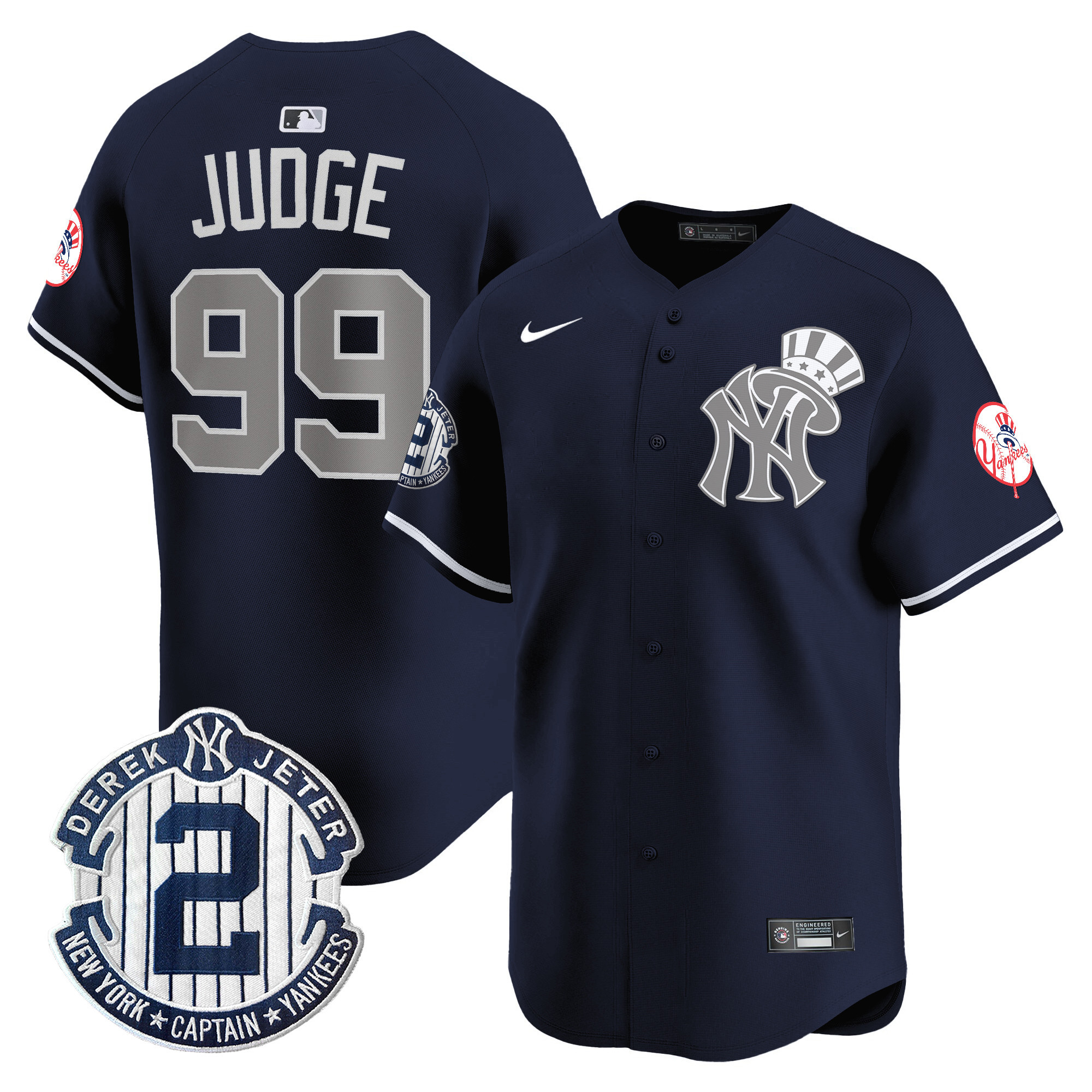 Men's Aaron Judge New York Yankees Derek Jeter Patch Vapor Premier Limited Alternate Jersey V2 - All Stitched