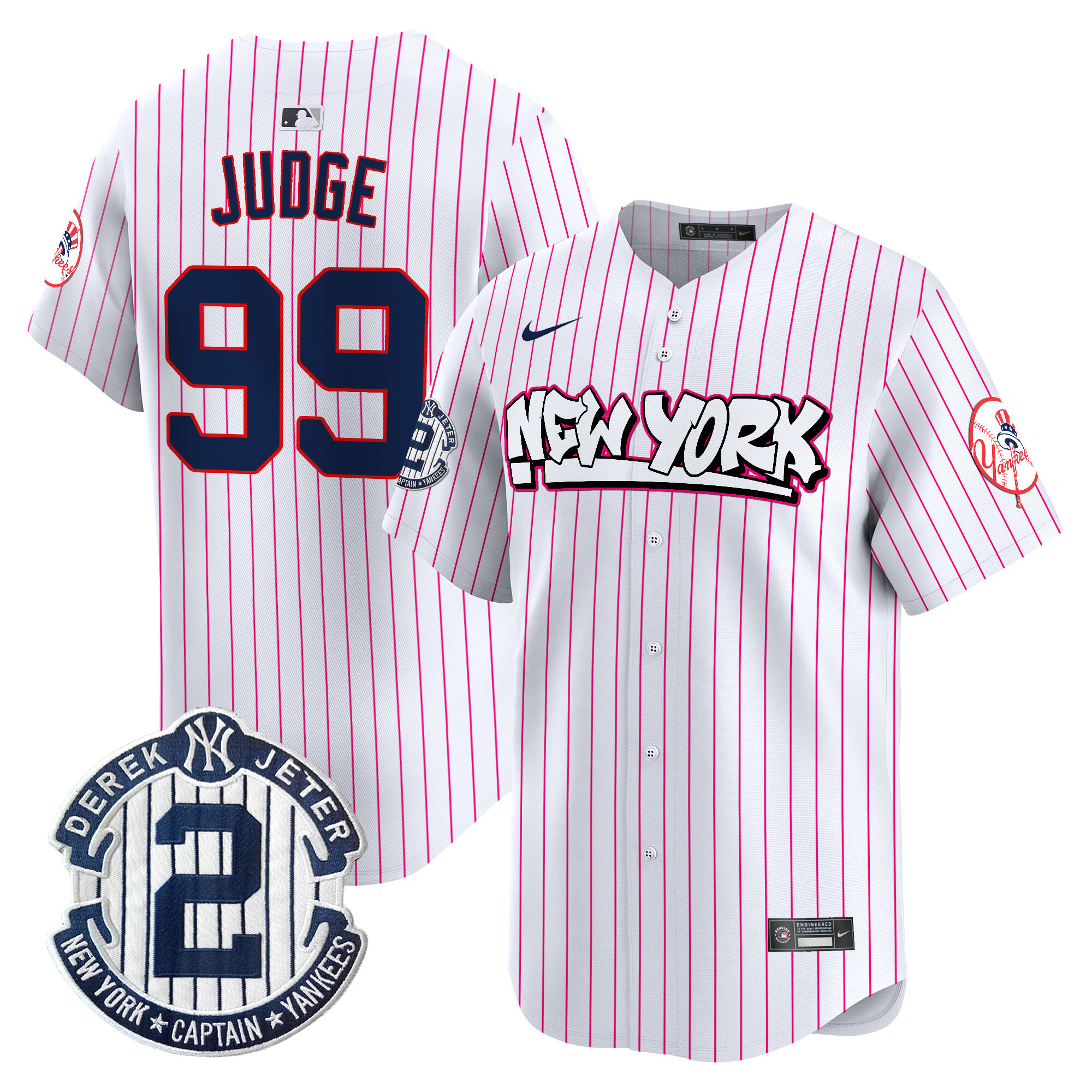 Men's Aaron Judge New York Yankees Graffiti Vapor Premier Limited Pink Stripe Jersey V2 - All Stitched
