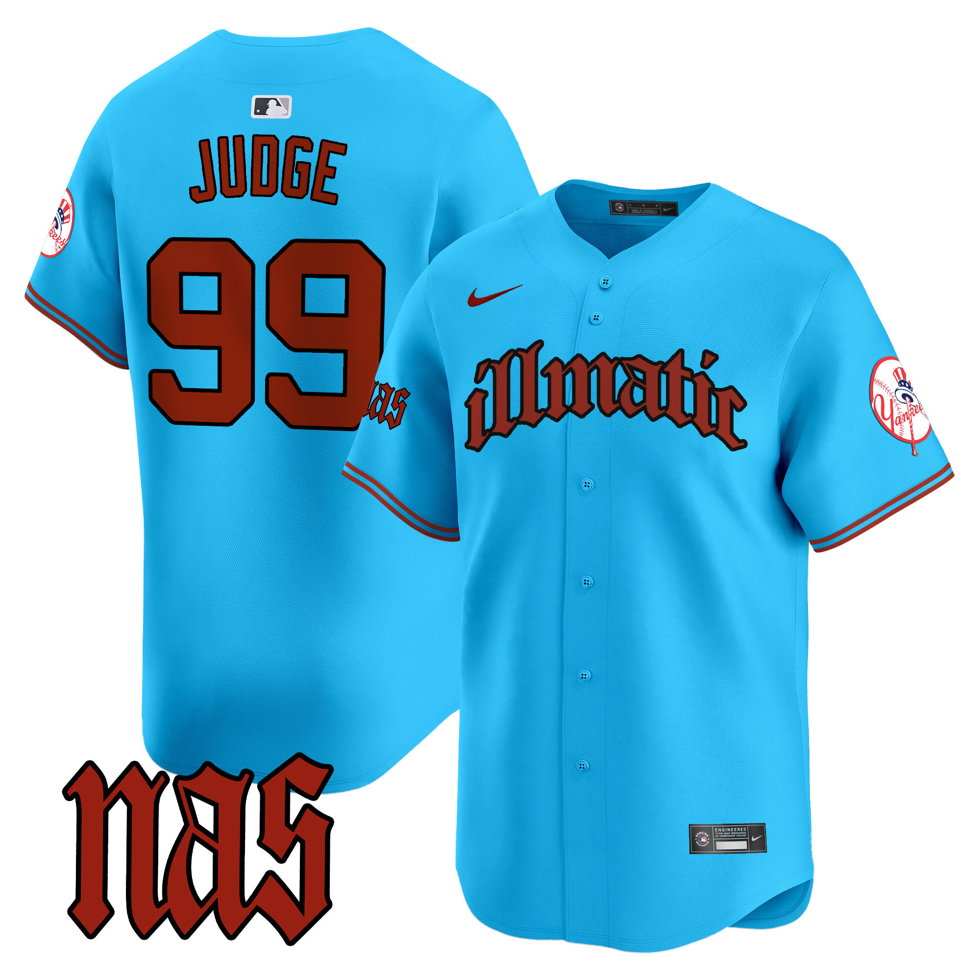 Men's Aaron Judge New York Yankees Nas Illmatic Vapor Premier Limited Light Blue Jersey - All Stitched