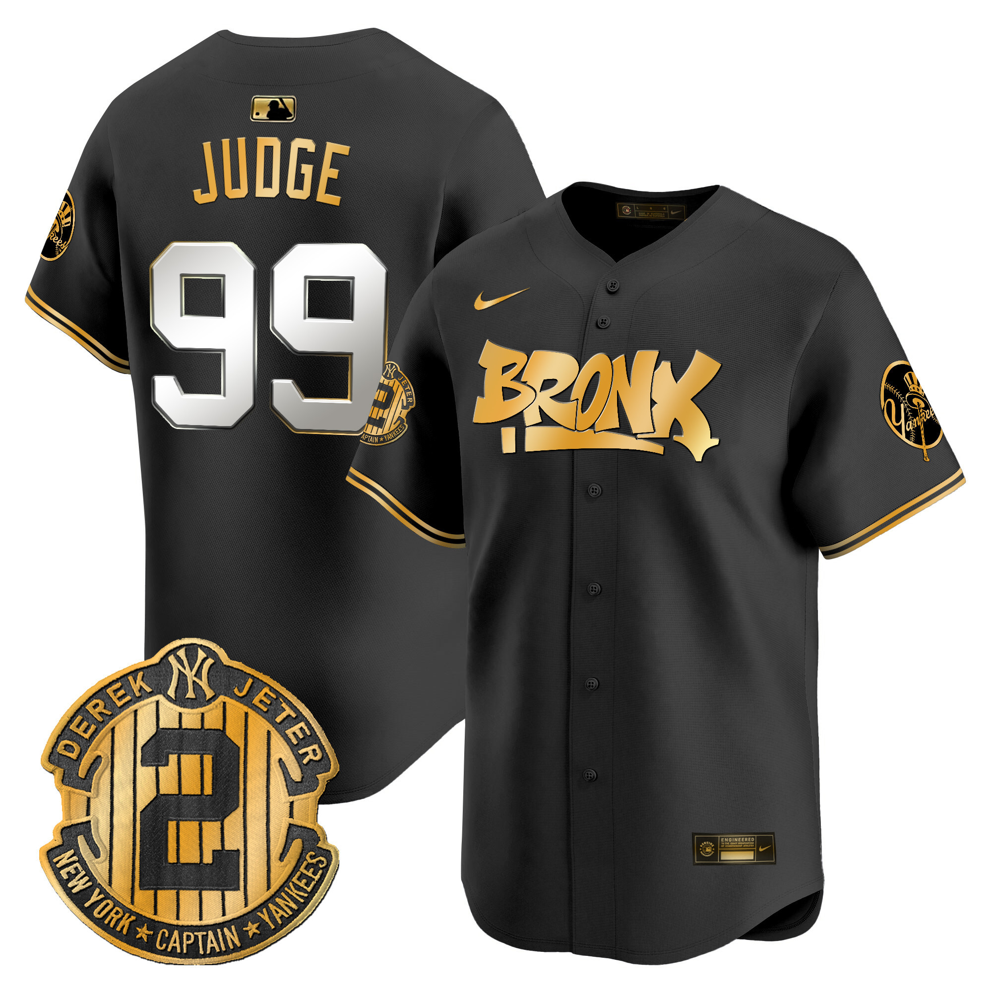Men's Aaron Judge New York Yankees The Bronx Graffiti Vapor Premier Limited Black gold Jersey V6 - All Stitched