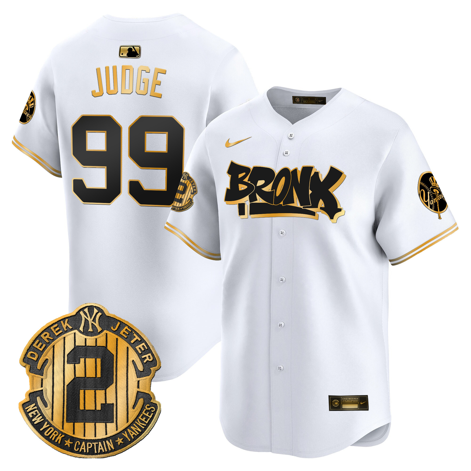 Men's Aaron Judge New York Yankees The Bronx Graffiti Vapor Premier Limited White Gold Jersey V6 - All Stitched