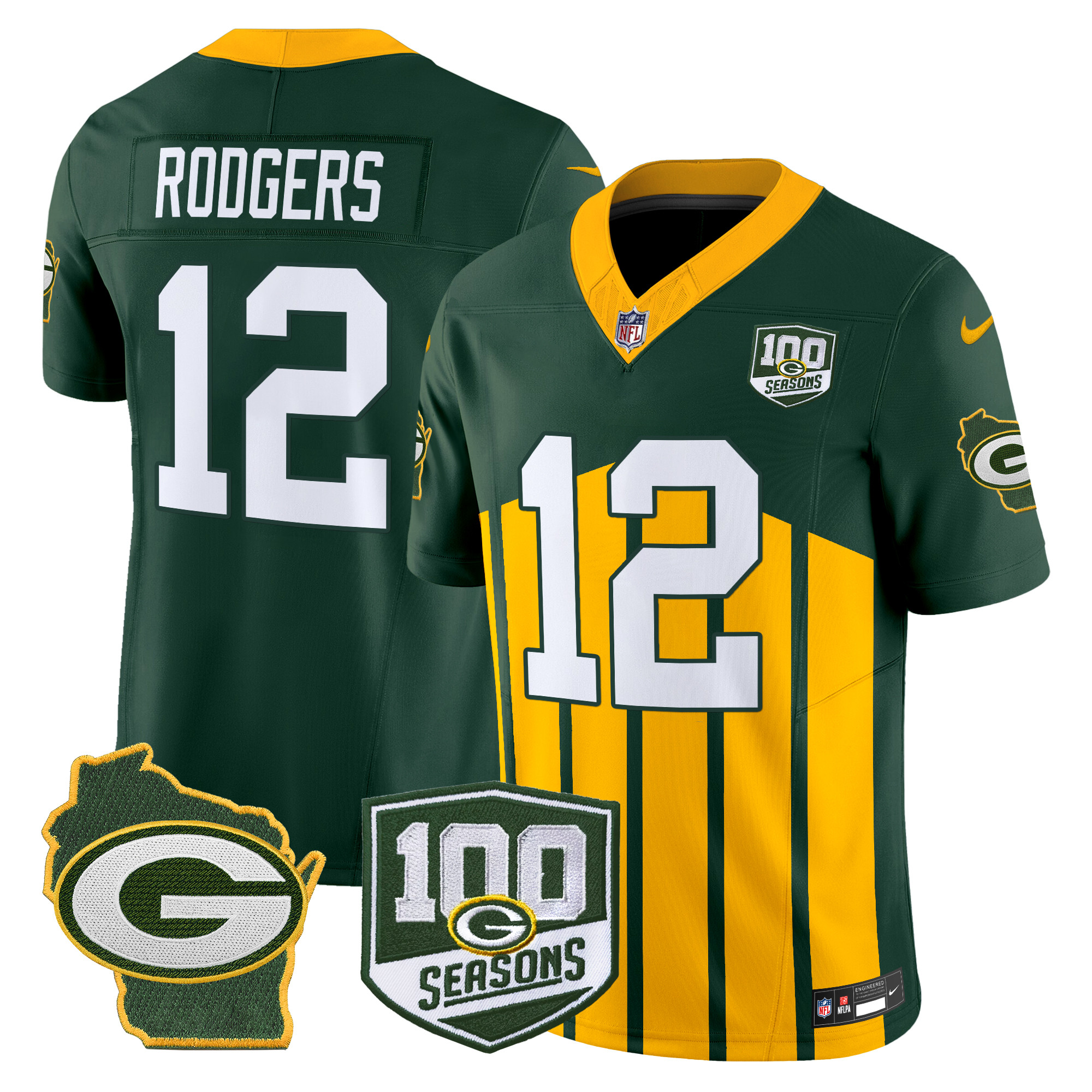 Men's Aaron Rodgers Green Bay Packers 100th Season & Home Patch Vapor Limited Green Special Jersey - All Stitched