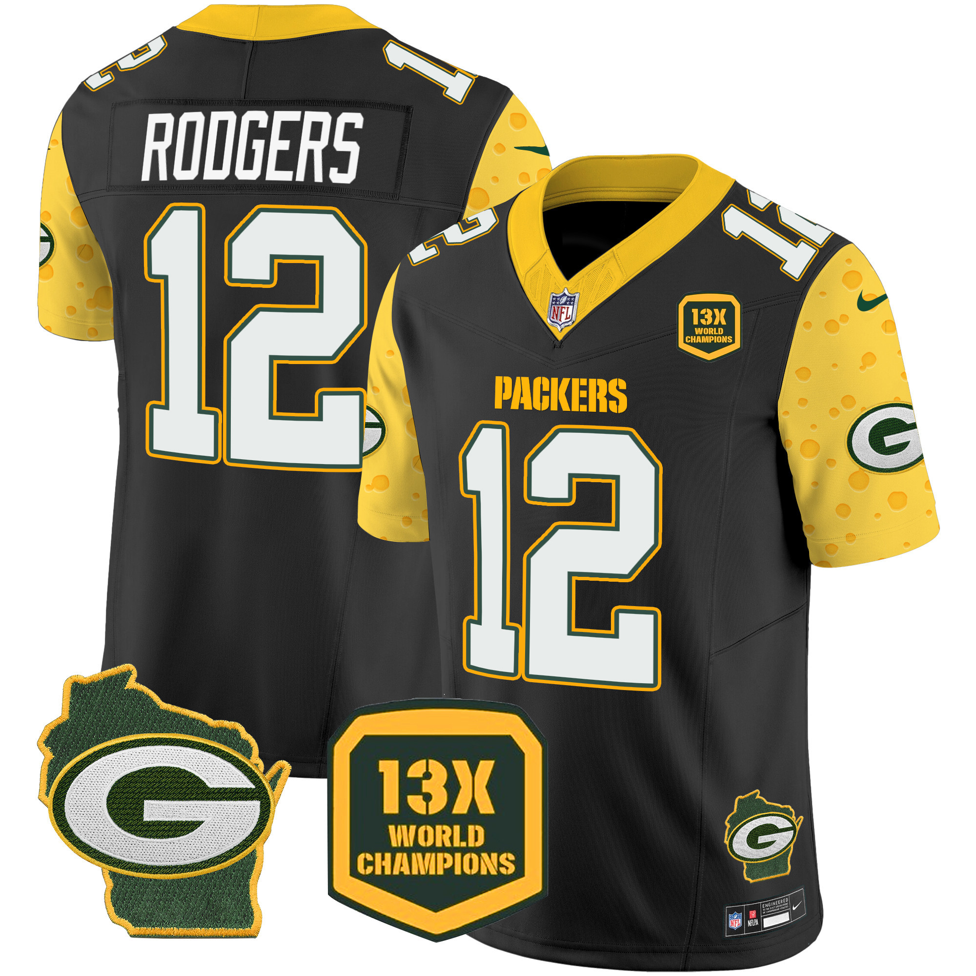 Men's Aaron Rodgers Green Bay Packers Cheese Vapor Limited Black Jersey – All Stitched