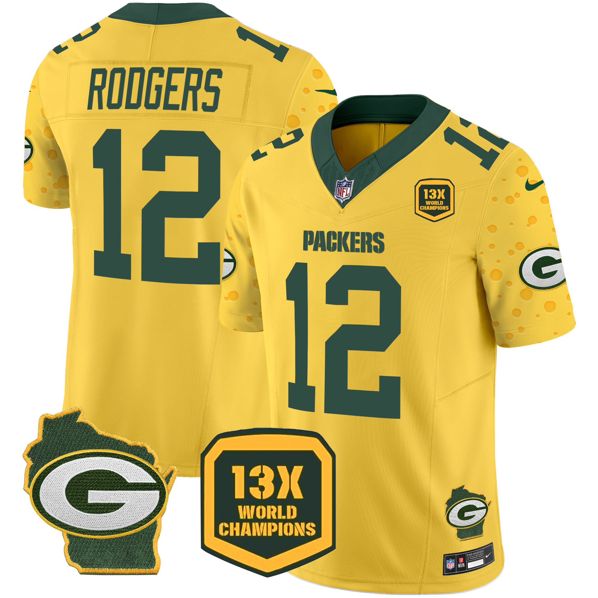 Men's Aaron Rodgers Green Bay Packers Cheese Vapor Limited Gold Jersey – All Stitched