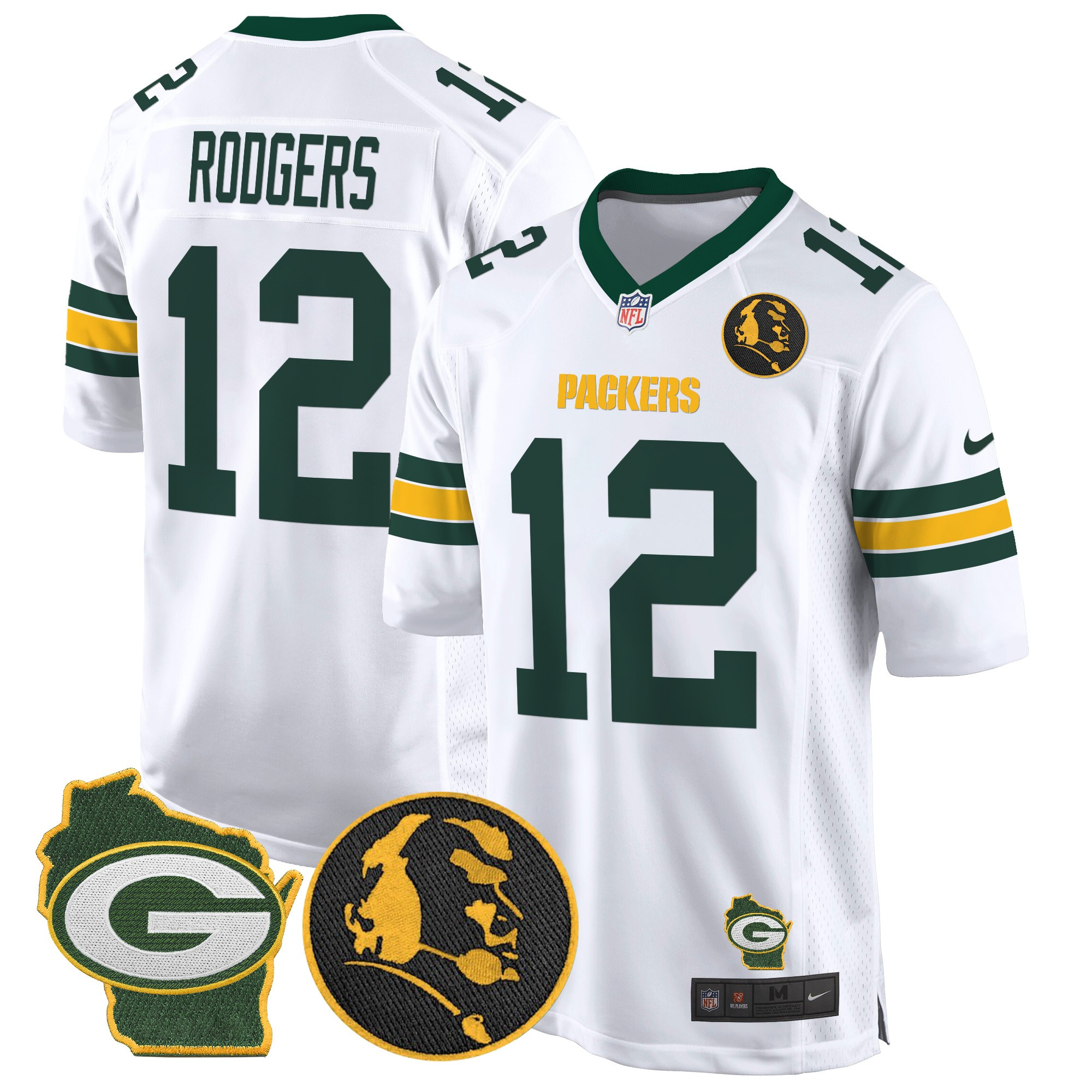 Men's Aaron Rodgers Green Bay Packers John Madden & Home Patch Game White Jersey - All Stitched