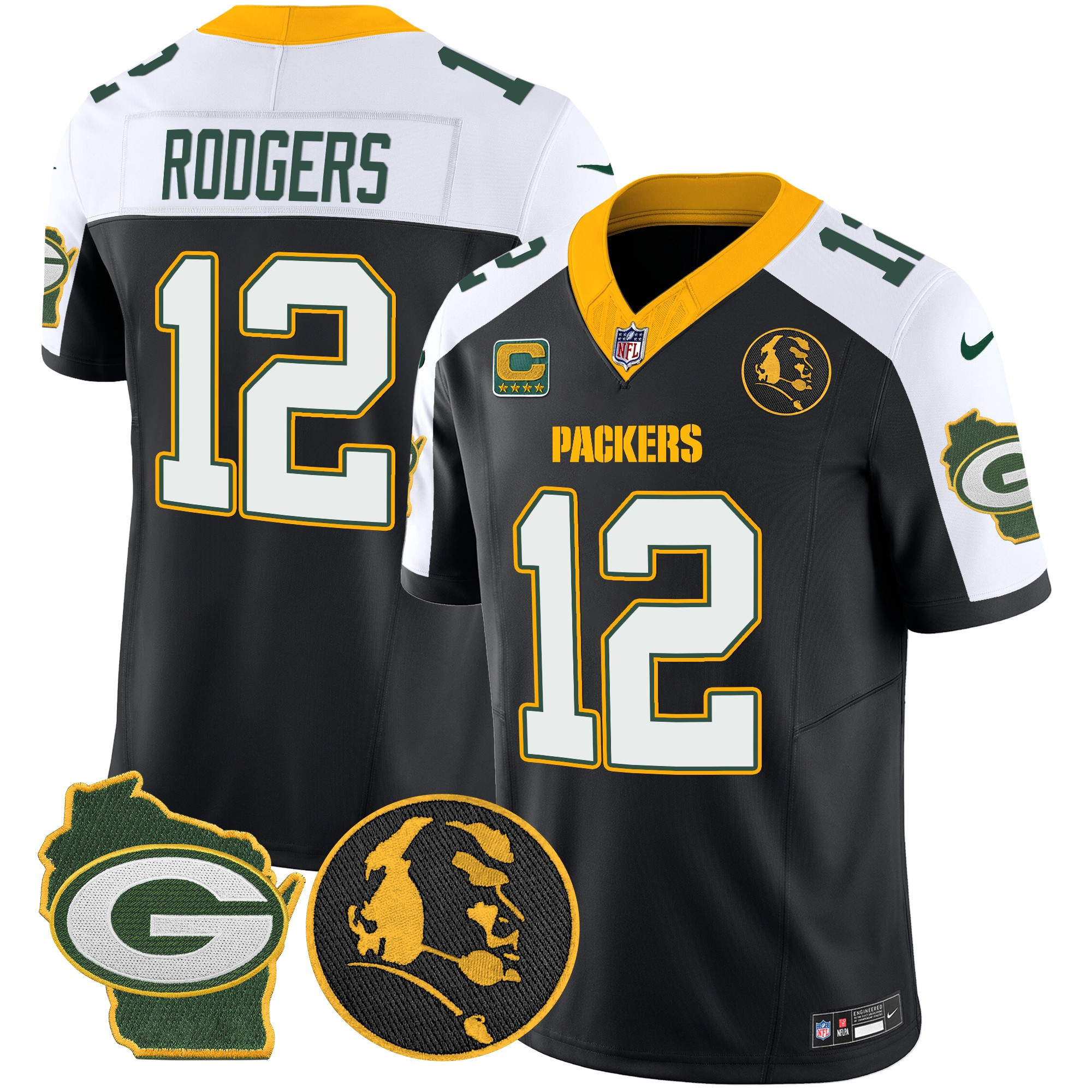 Men's Aaron Rodgers Green Bay Packers John Madden & Home Patch Vapor Limited Black Alternate Jersey - All Stitched