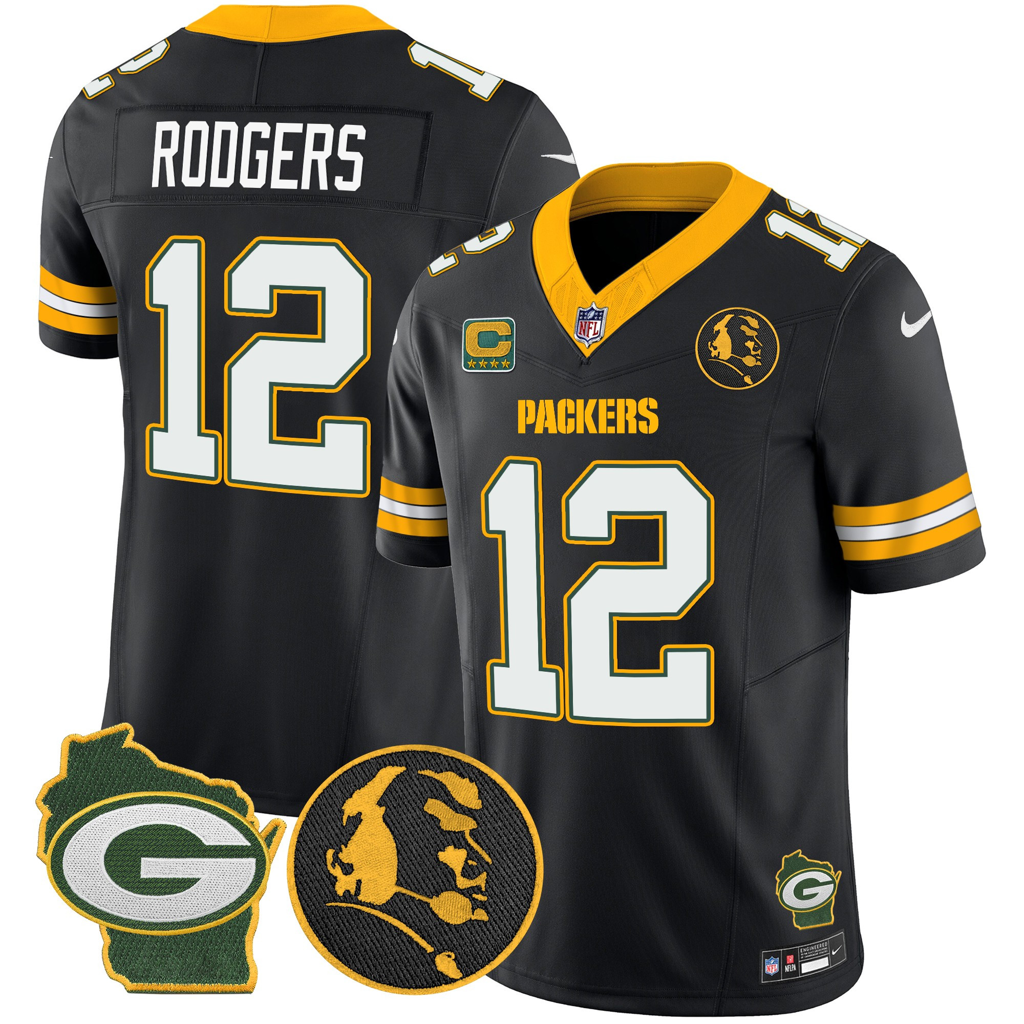 Men's Aaron Rodgers Green Bay Packers John Madden & Home Patch Vapor Limited Black Jersey - All Stitched