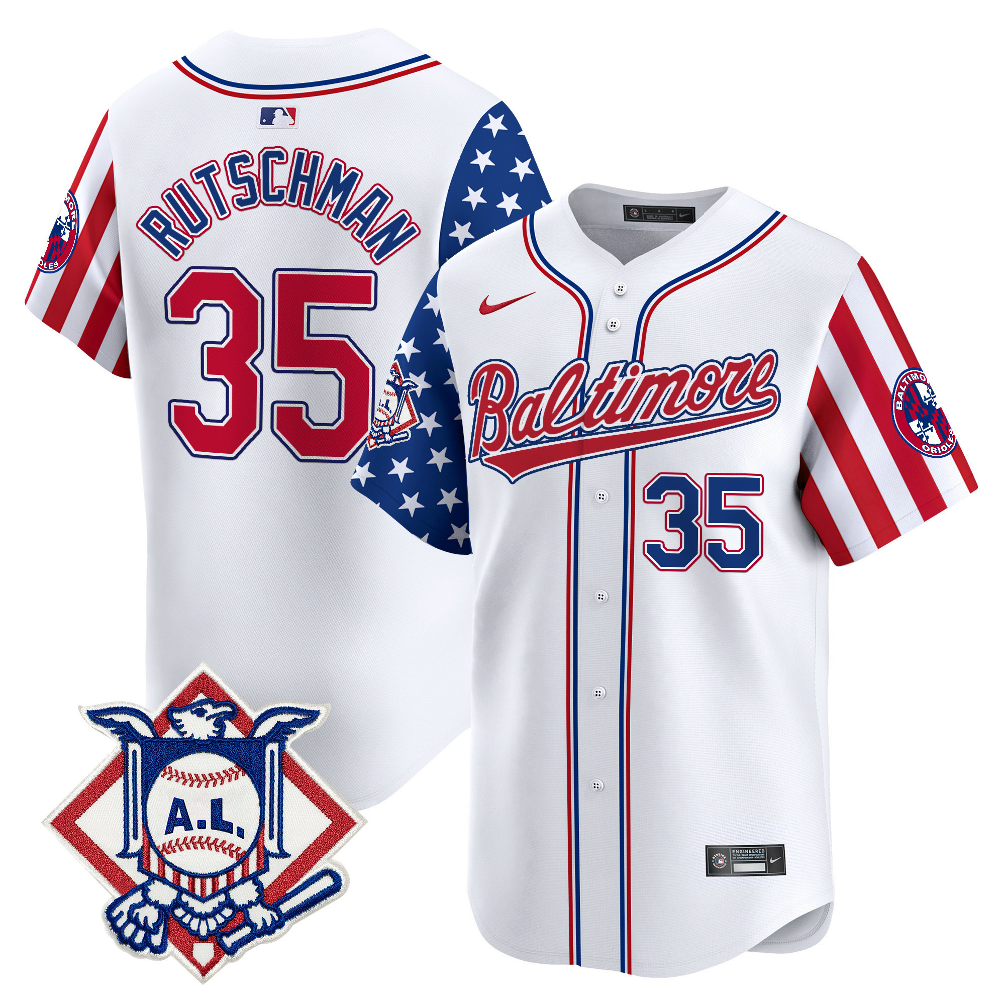 Men's Adley Rutschman Baltimore Orioles 2024 Fourth of July Vapor Premier Limited White Limited Jersey - All Stitched