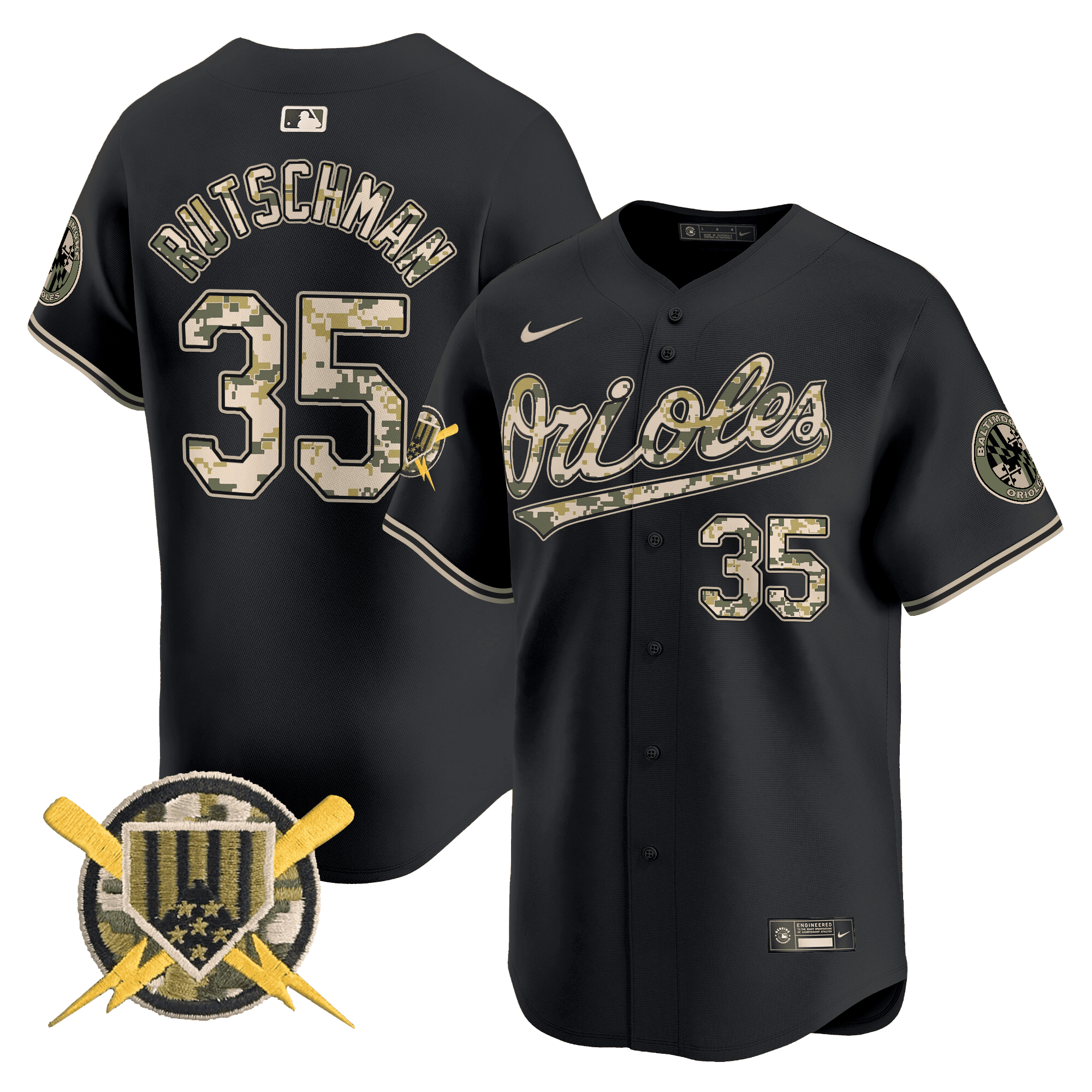 Men's Adley Rutschman Baltimore Orioles Armed Forces Day Vapor Premier Limited Black Jersey - All Stitched
