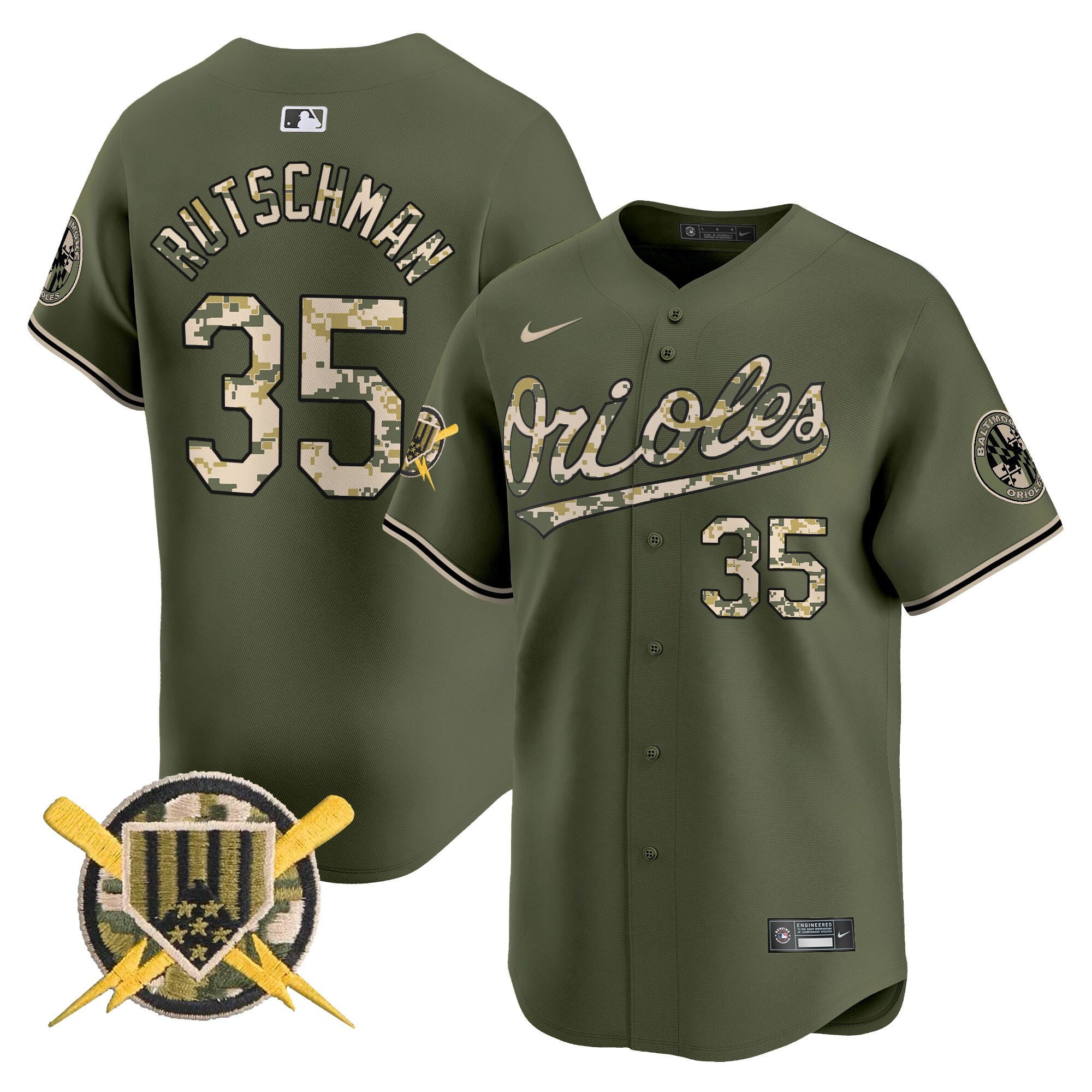Men's Adley Rutschman Baltimore Orioles Armed Forces Day Vapor Premier Limited Green Jersey - All Stitched