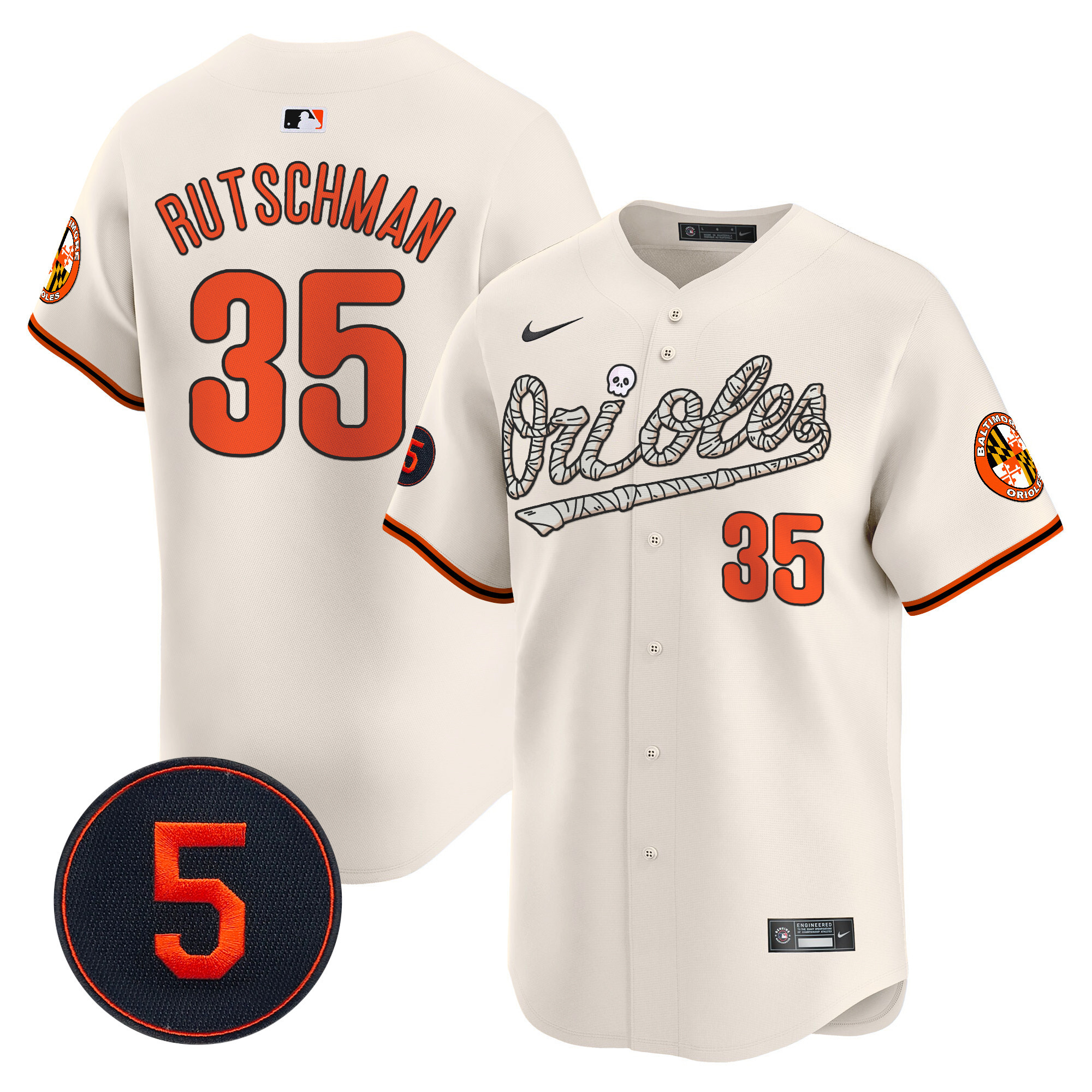 Men's Adley Rutschman Baltimore Orioles Halloween Vapor Premier Limited Cream Jersey - All Stitched