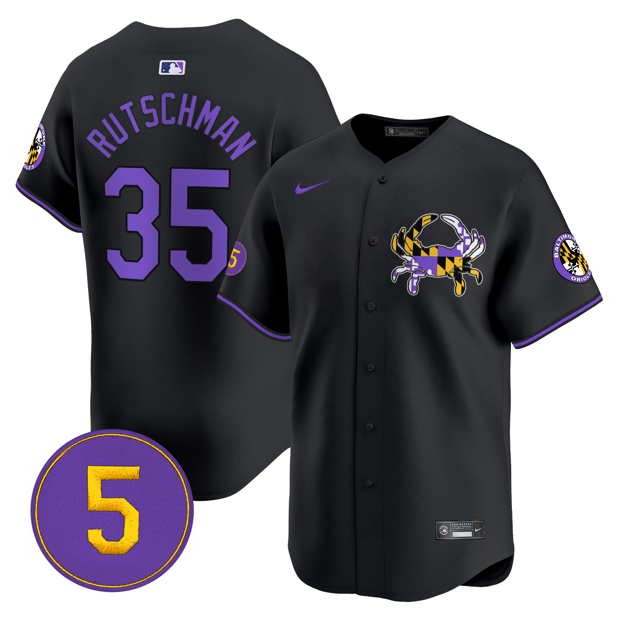 Men's Adley Rutschman Baltimore Orioles Purple Vapor Premier Limited Black Jersey - All Stitched