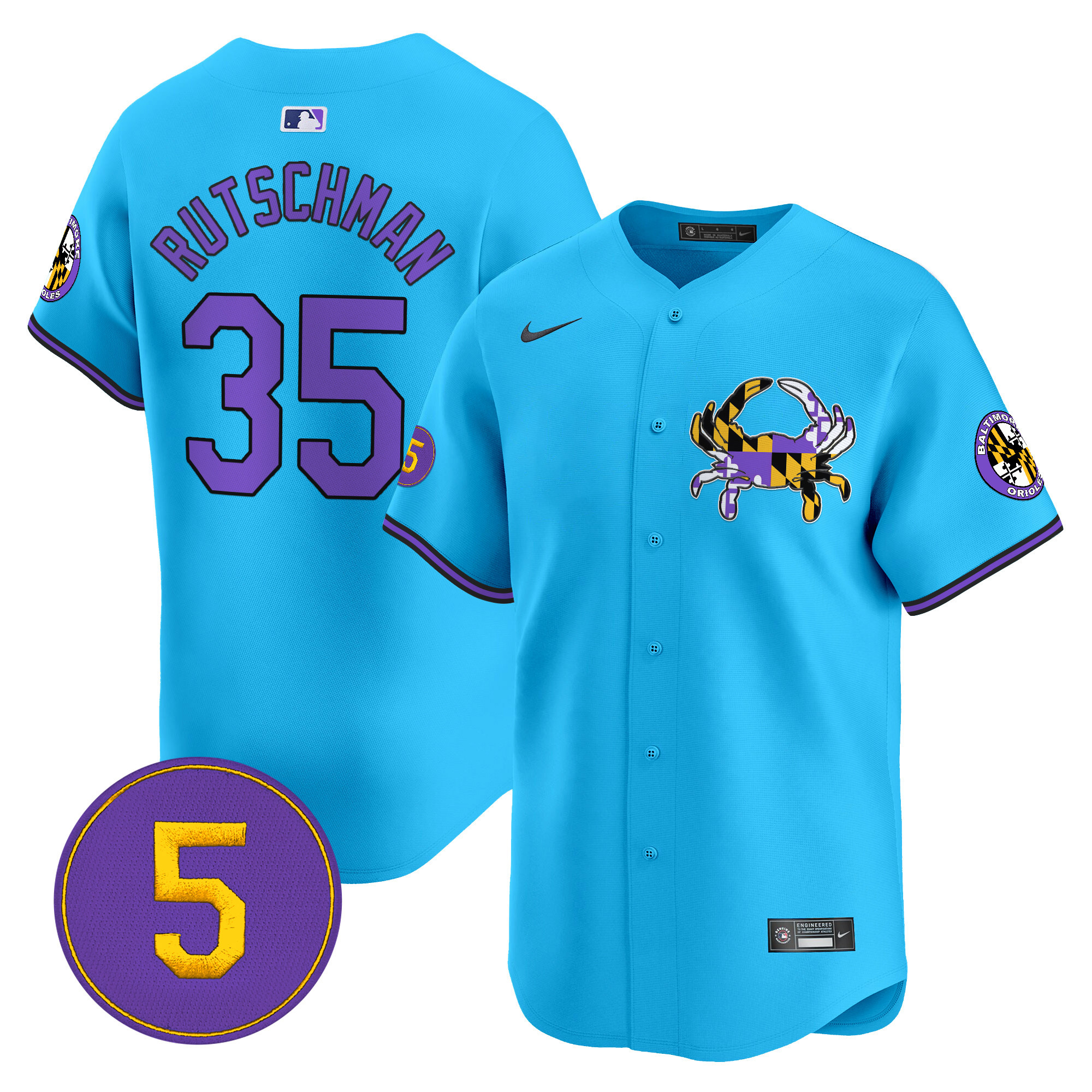 Men's Adley Rutschman Baltimore Orioles Purple Vapor Premier Limited Light Blue Jersey - All Stitched