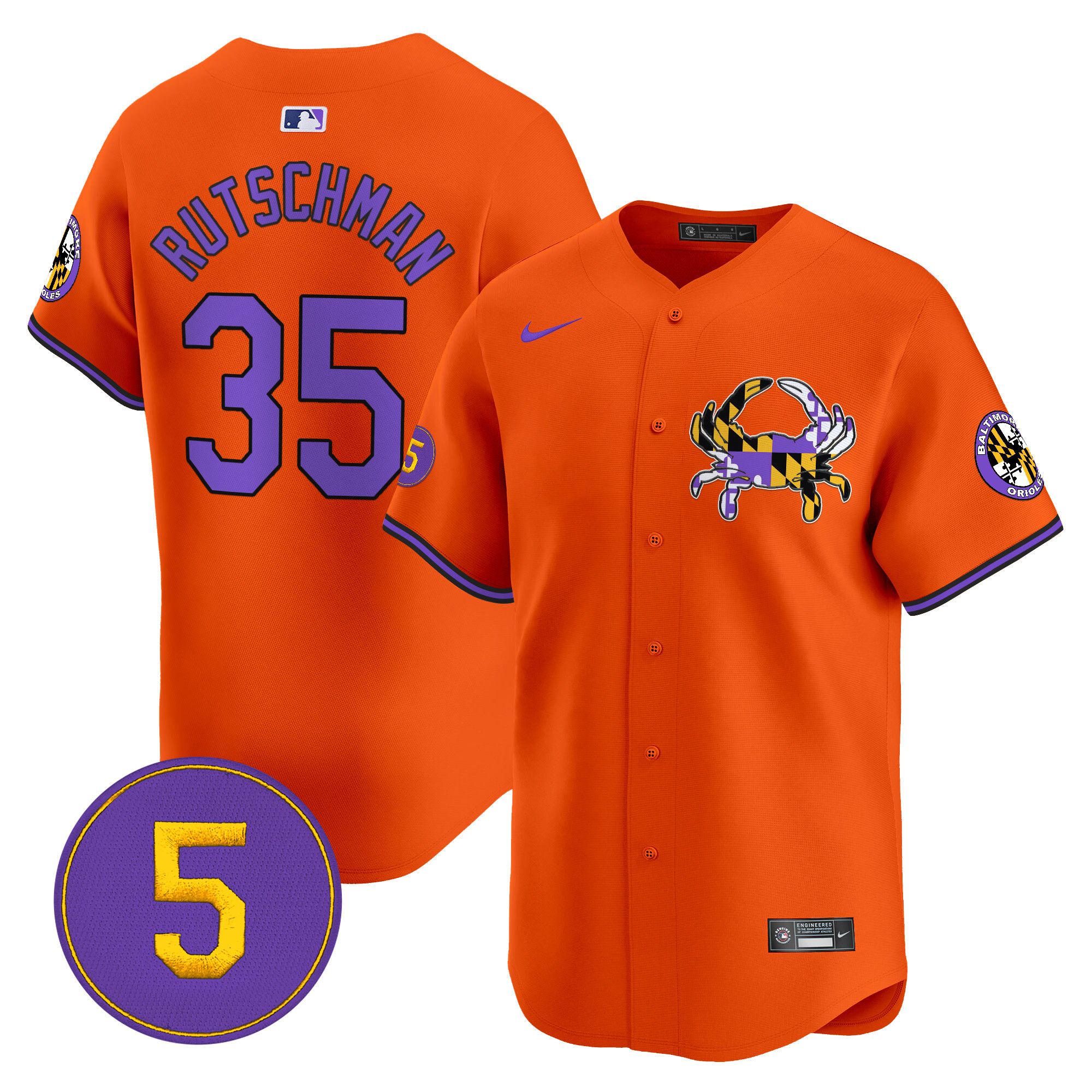 Men's Adley Rutschman Baltimore Orioles Purple Vapor Premier Limited Orange Jersey - All Stitched