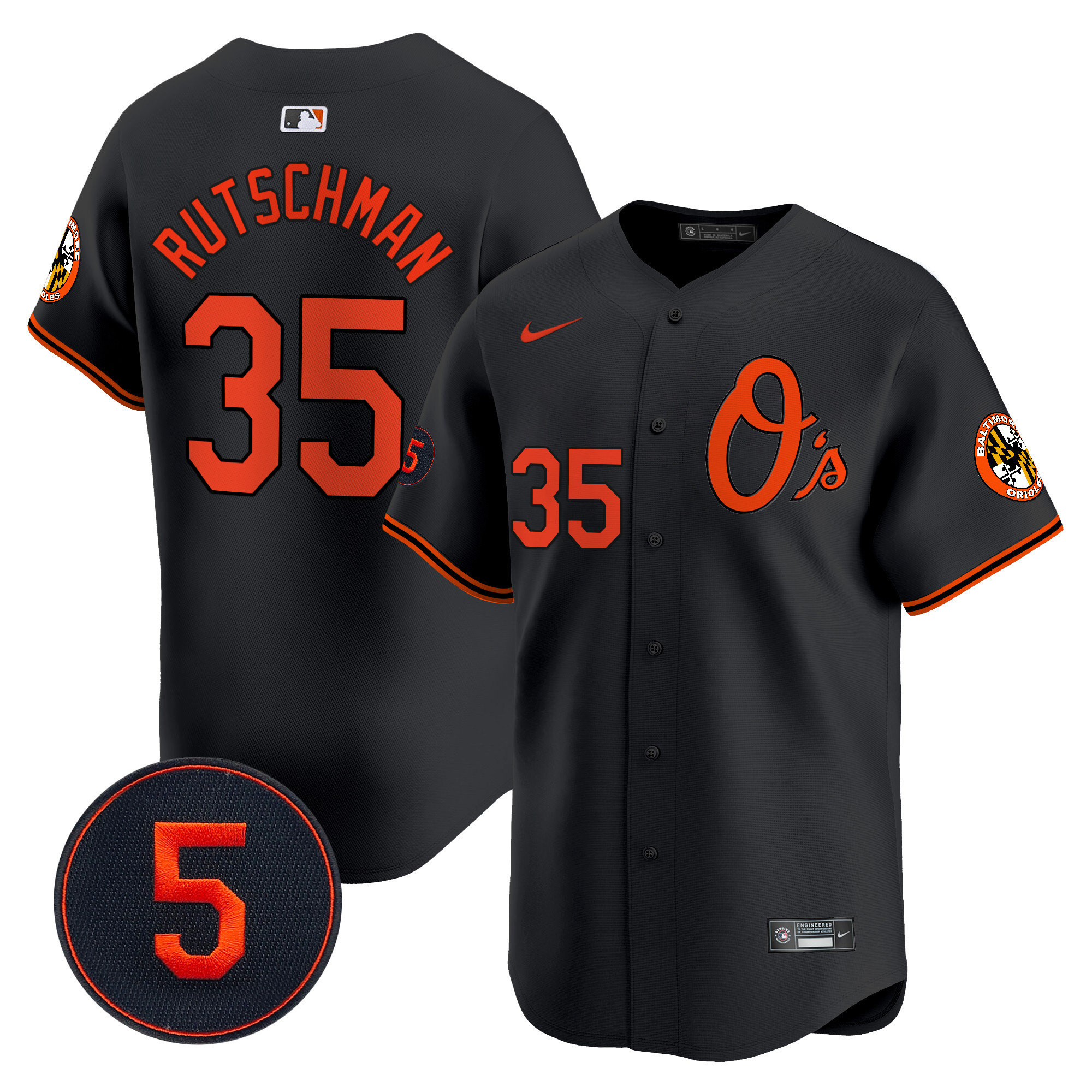 Men's Adley Rutschman Baltimore Orioles Robinson Patch Vapor Premier Limited Black Jersey V4 - All Stitched