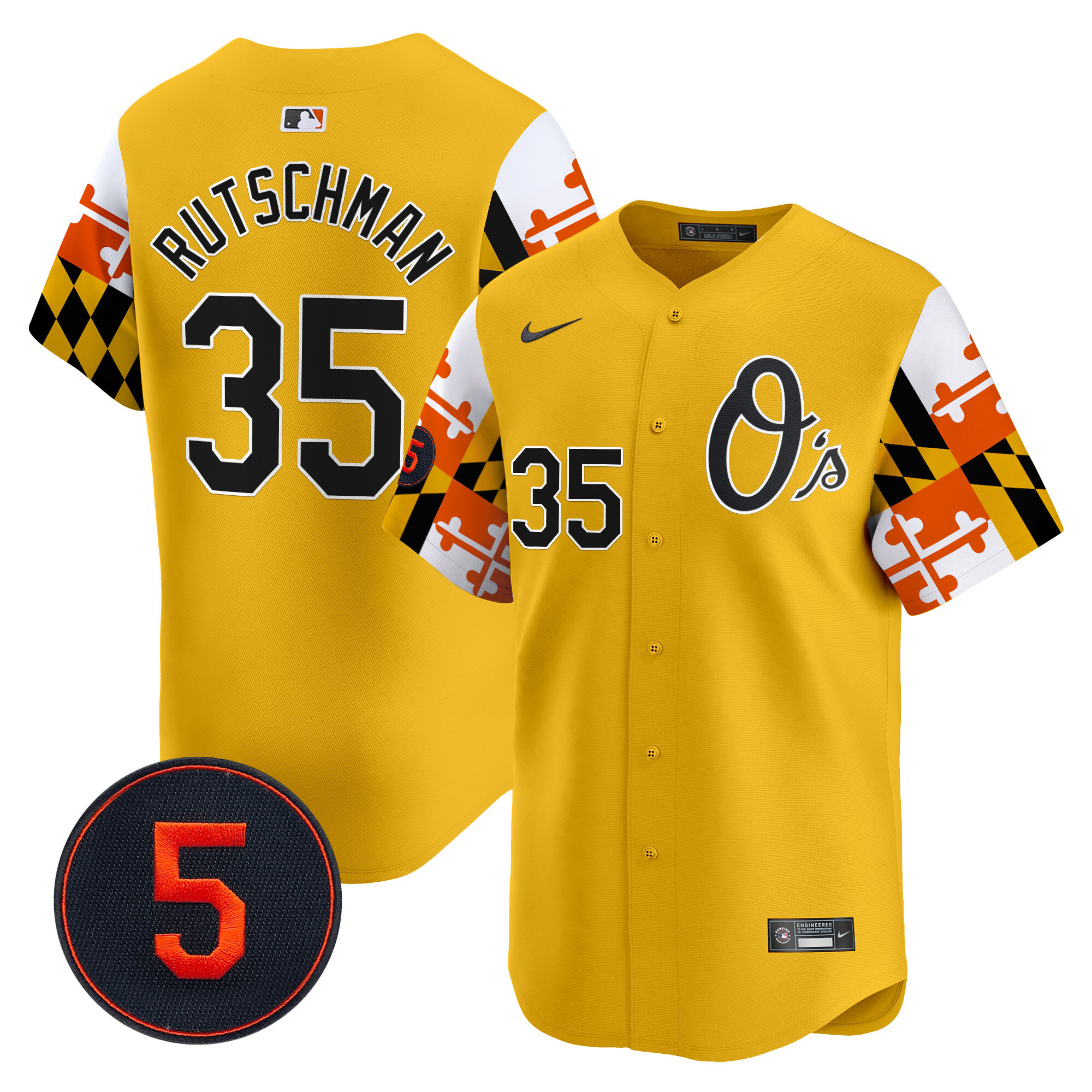 Men's Adley Rutschman Baltimore Orioles Robinson Patch Vapor Premier Limited Gold Jersey V5 - All Stitched