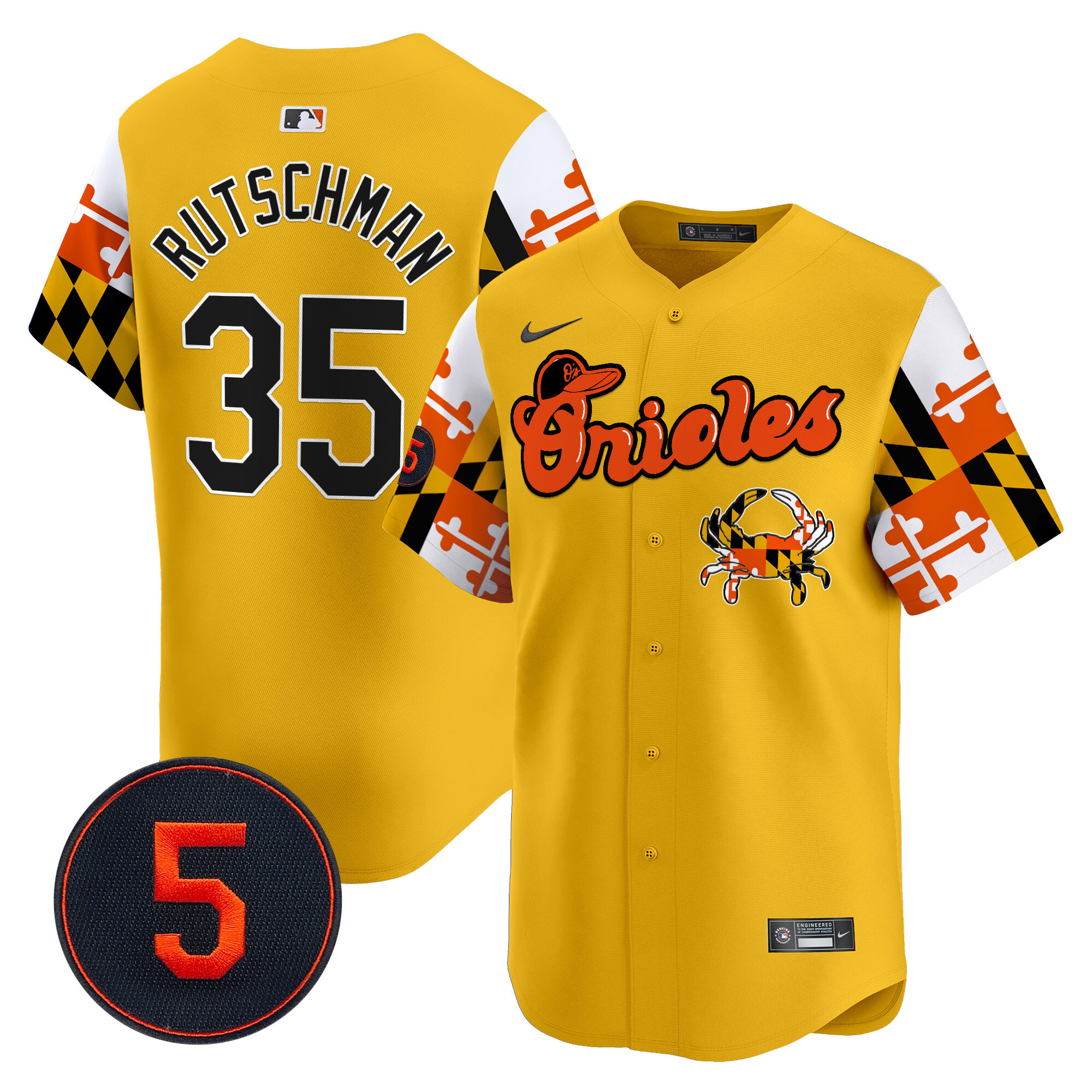 Men's Adley Rutschman Baltimore Orioles Robinson Patch Vapor Premier Limited Gold Jersey V7 - All Stitched