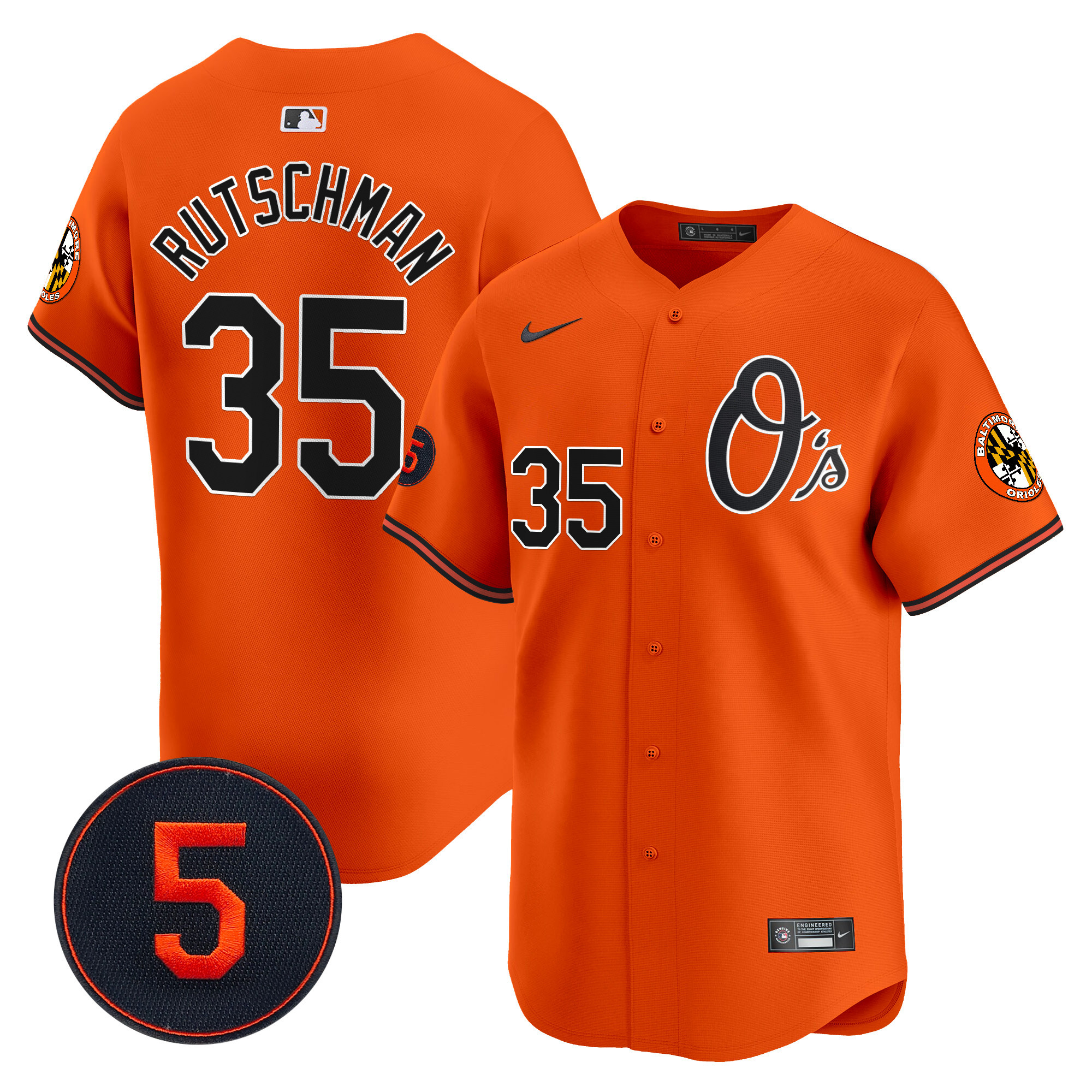 Men's Adley Rutschman Baltimore Orioles Robinson Patch Vapor Premier Limited Orange Jersey V4 - All Stitched