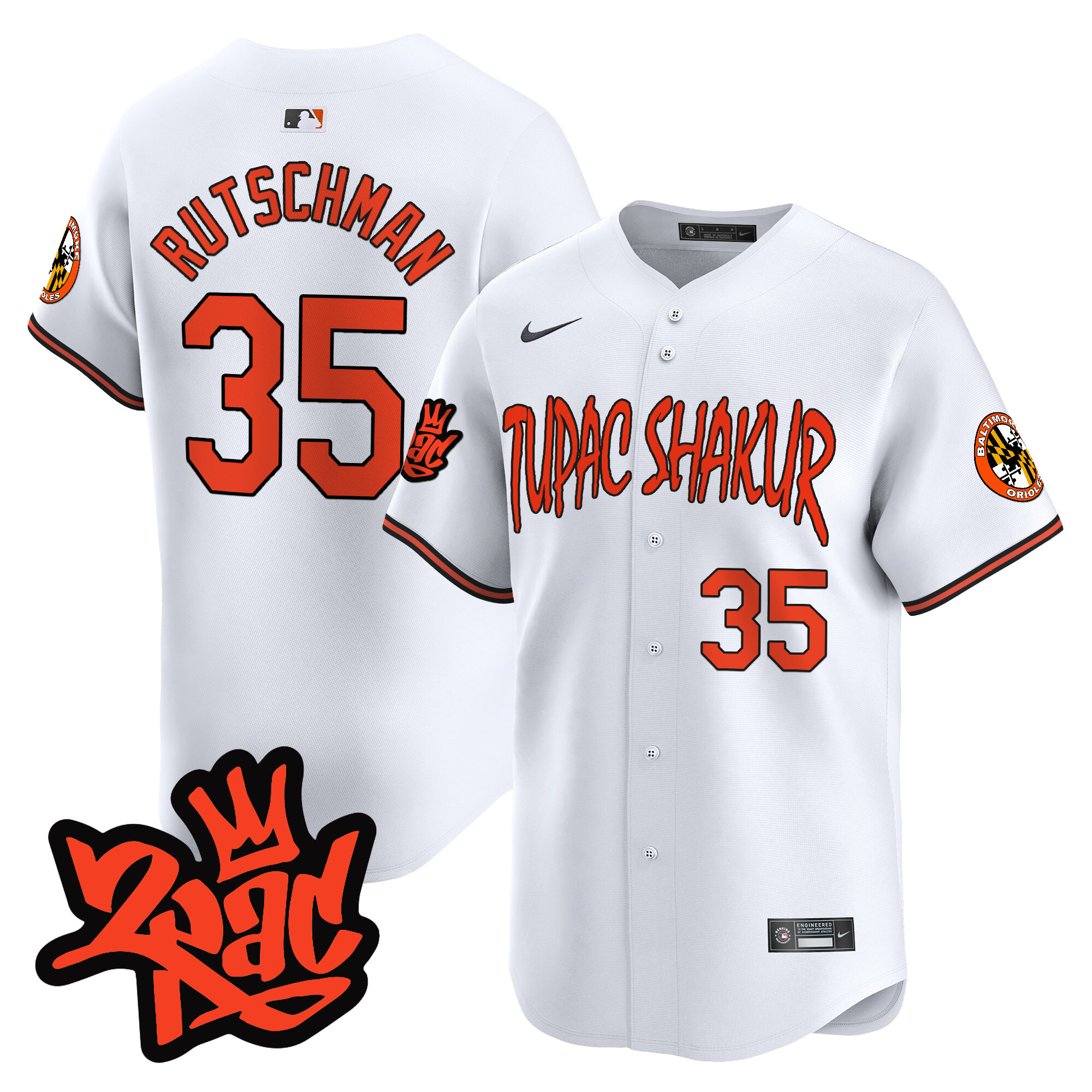 Men's Adley Rutschman Baltimore Orioles Tupac Shakur Vapor Premier Limited White Jersey - All Stitched