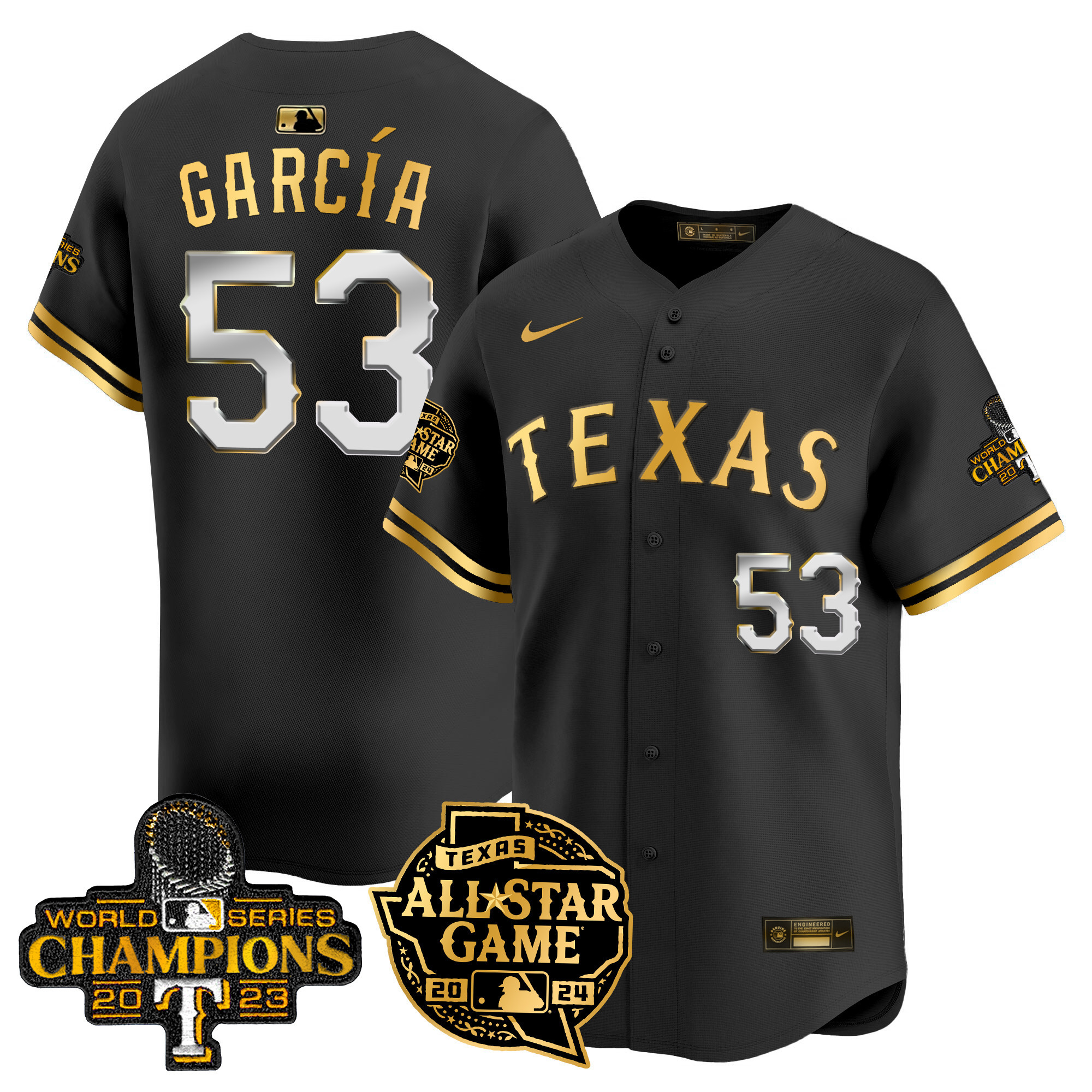 Men's Adolis Garcia Texas Rangers 2024 All Star Game Patch Vapor Premier Limited Black Gold Jersey - All Stitched