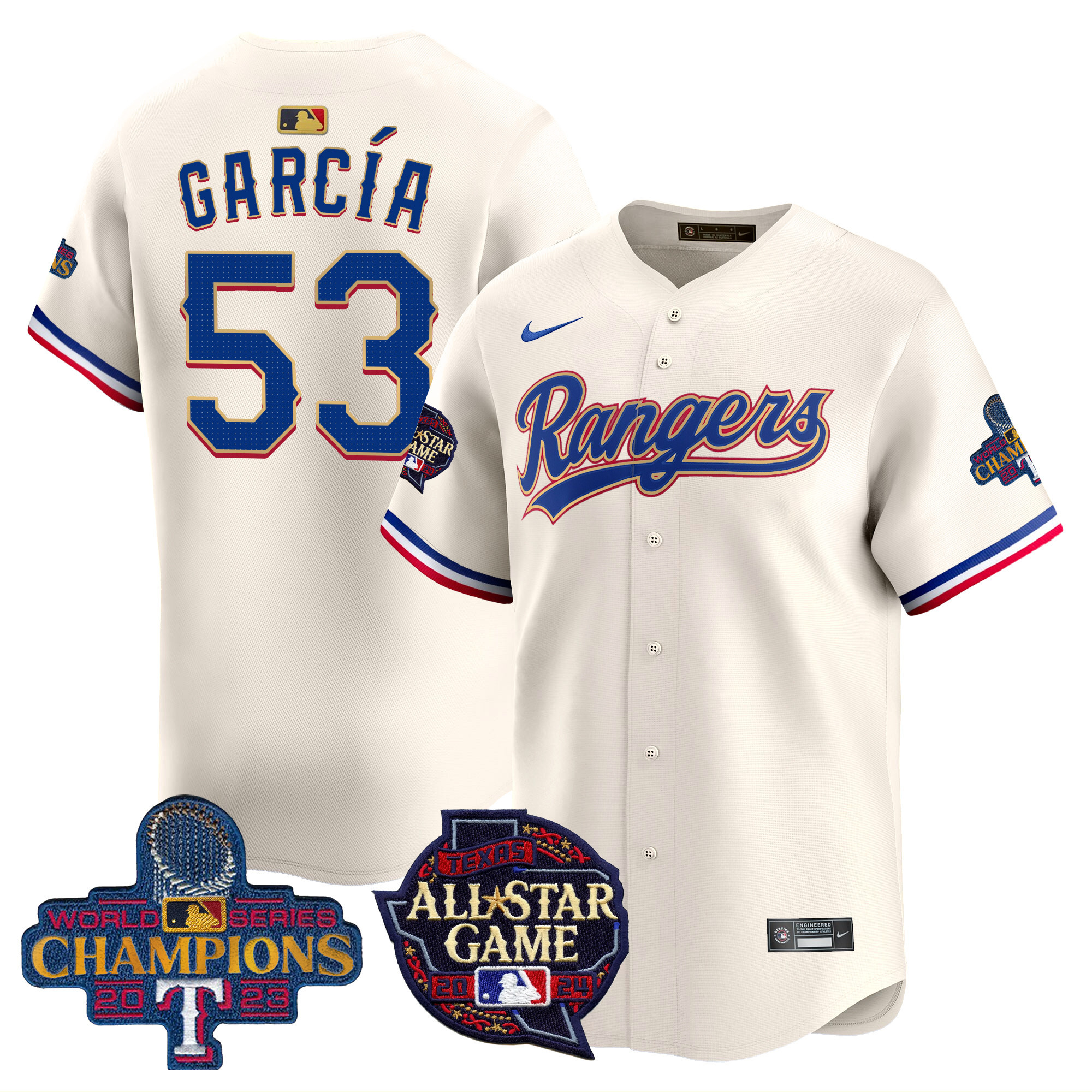 Men's Adolis Garcia Texas Rangers 2024 All Star Game Patch Vapor Premier Limited Cream Jersey - All Stitched