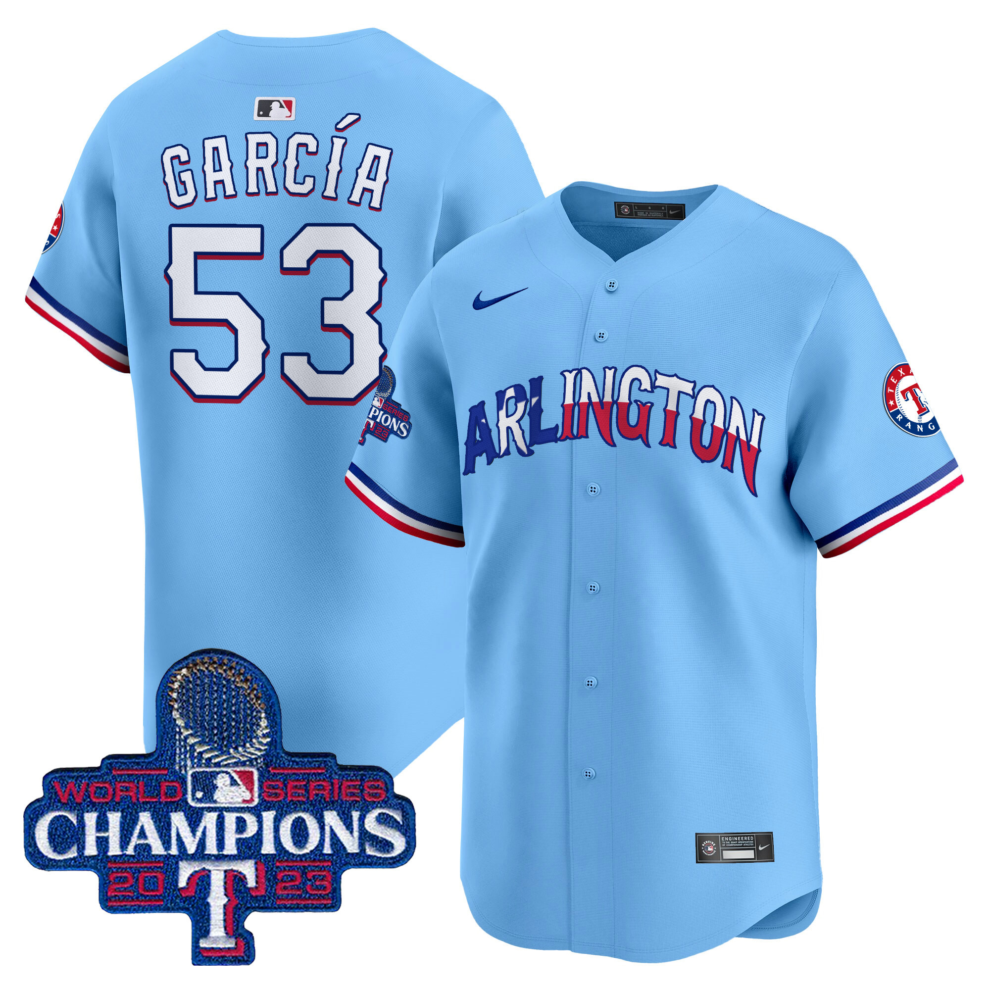 Men's Adolis Garcia Texas Rangers Arlington Champions Vapor Premier Limited Blue Jersey - All Stitched