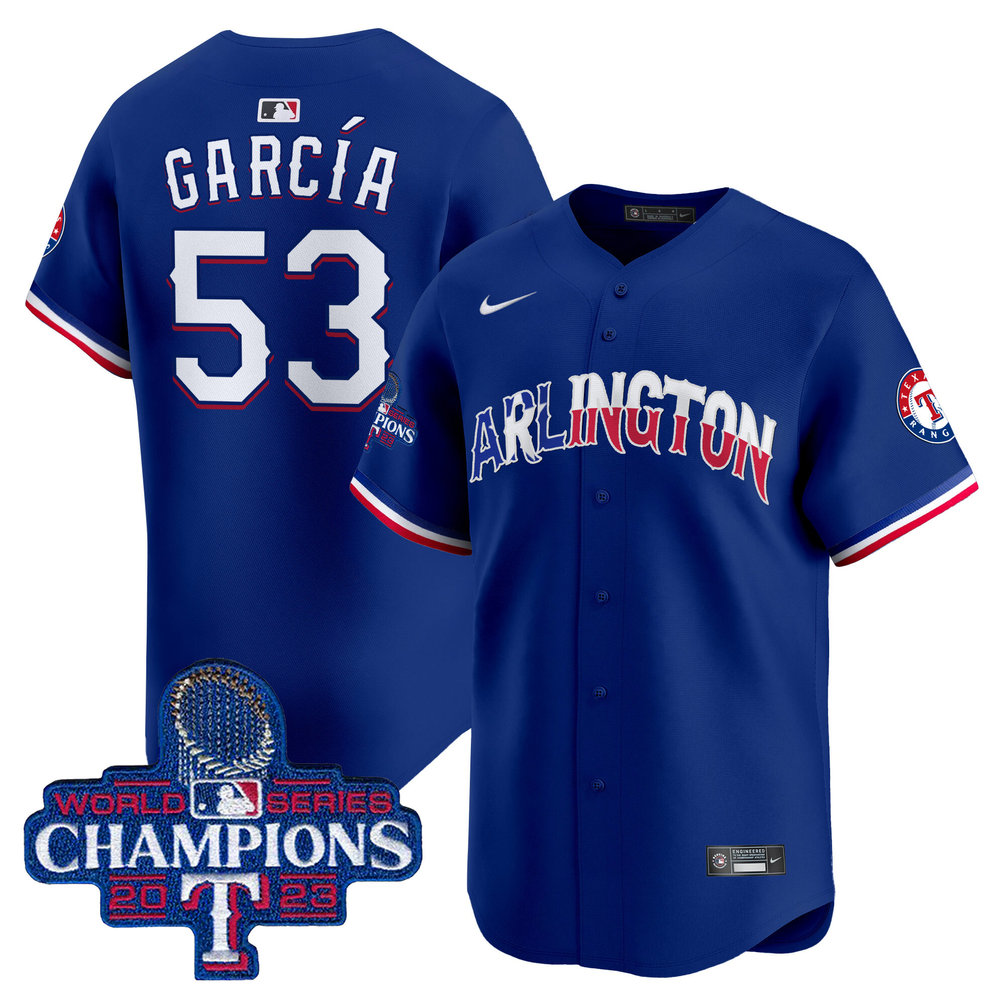 Men's Adolis Garcia Texas Rangers Arlington Champions Vapor Premier Limited Royal Jersey - All Stitched