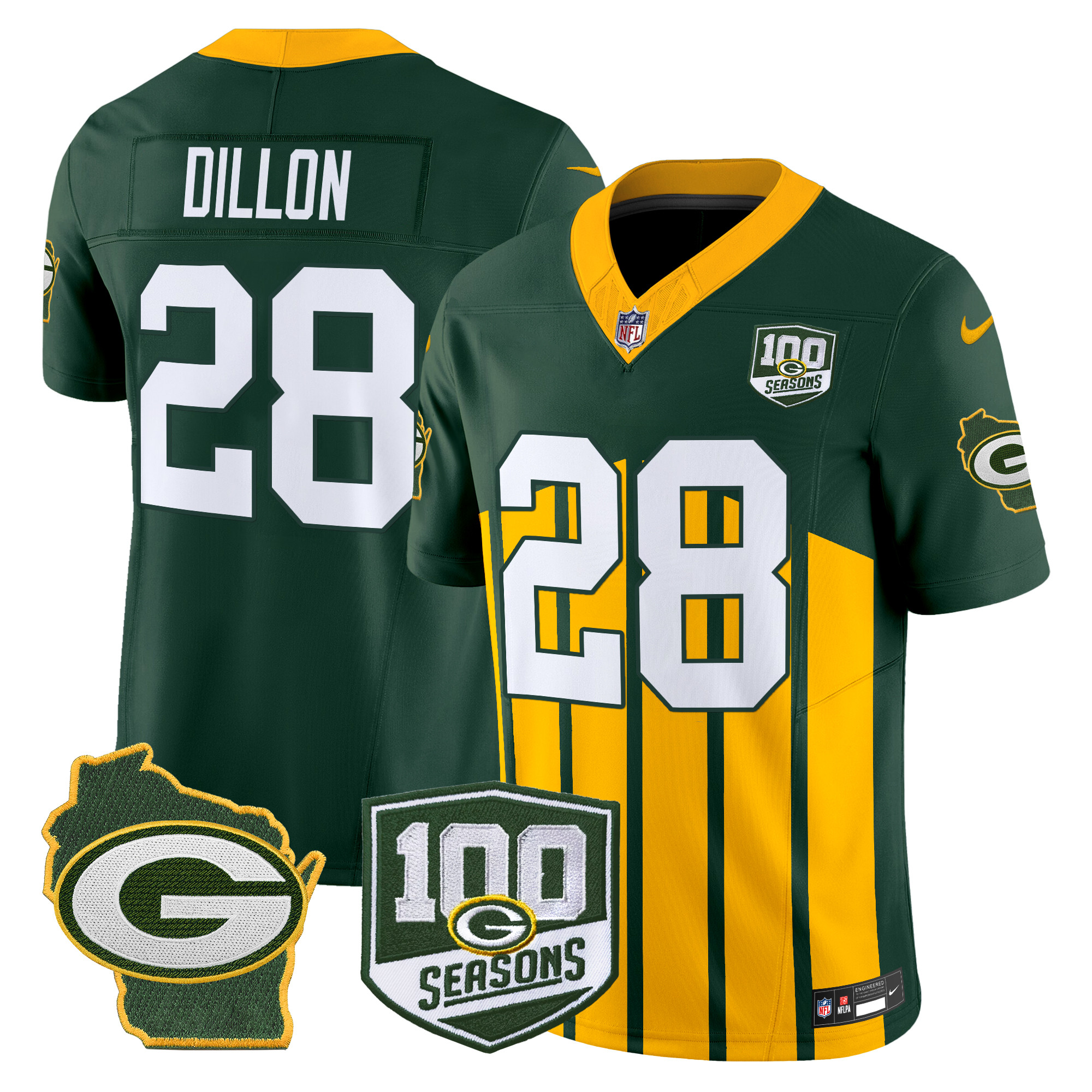 Men's AJ Dillon Green Bay Packers 100th Season & Home Patch Vapor Limited Green Special Jersey - All Stitched