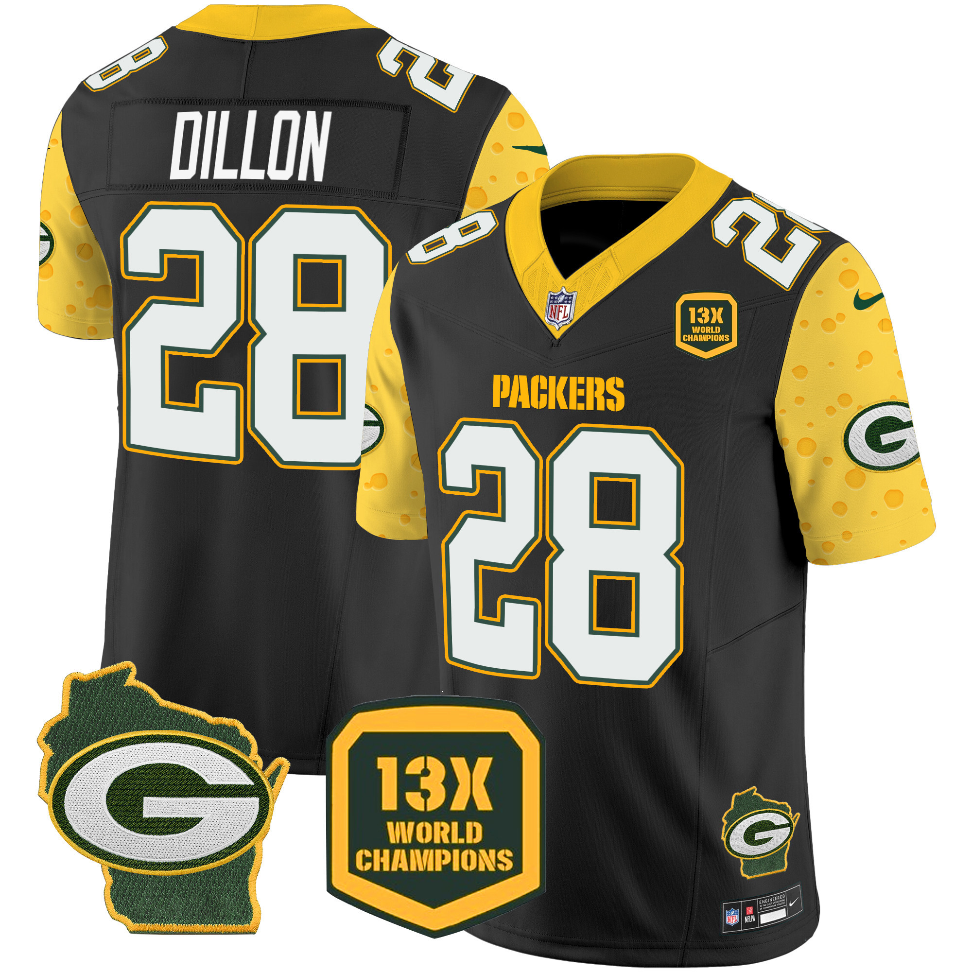 Men's AJ Dillon Green Bay Packers Cheese Vapor Limited Black Jersey – All Stitched
