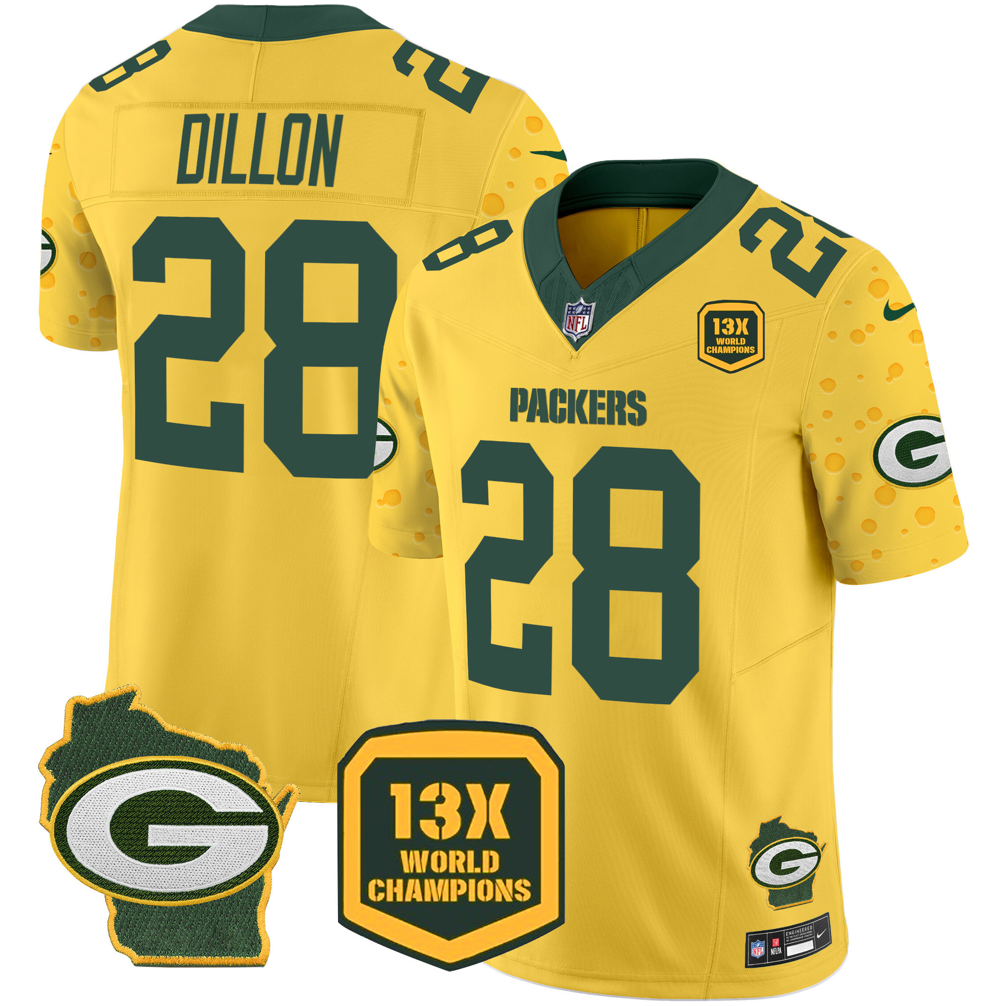 Men's AJ Dillon Green Bay Packers Cheese Vapor Limited Gold Jersey – All Stitched
