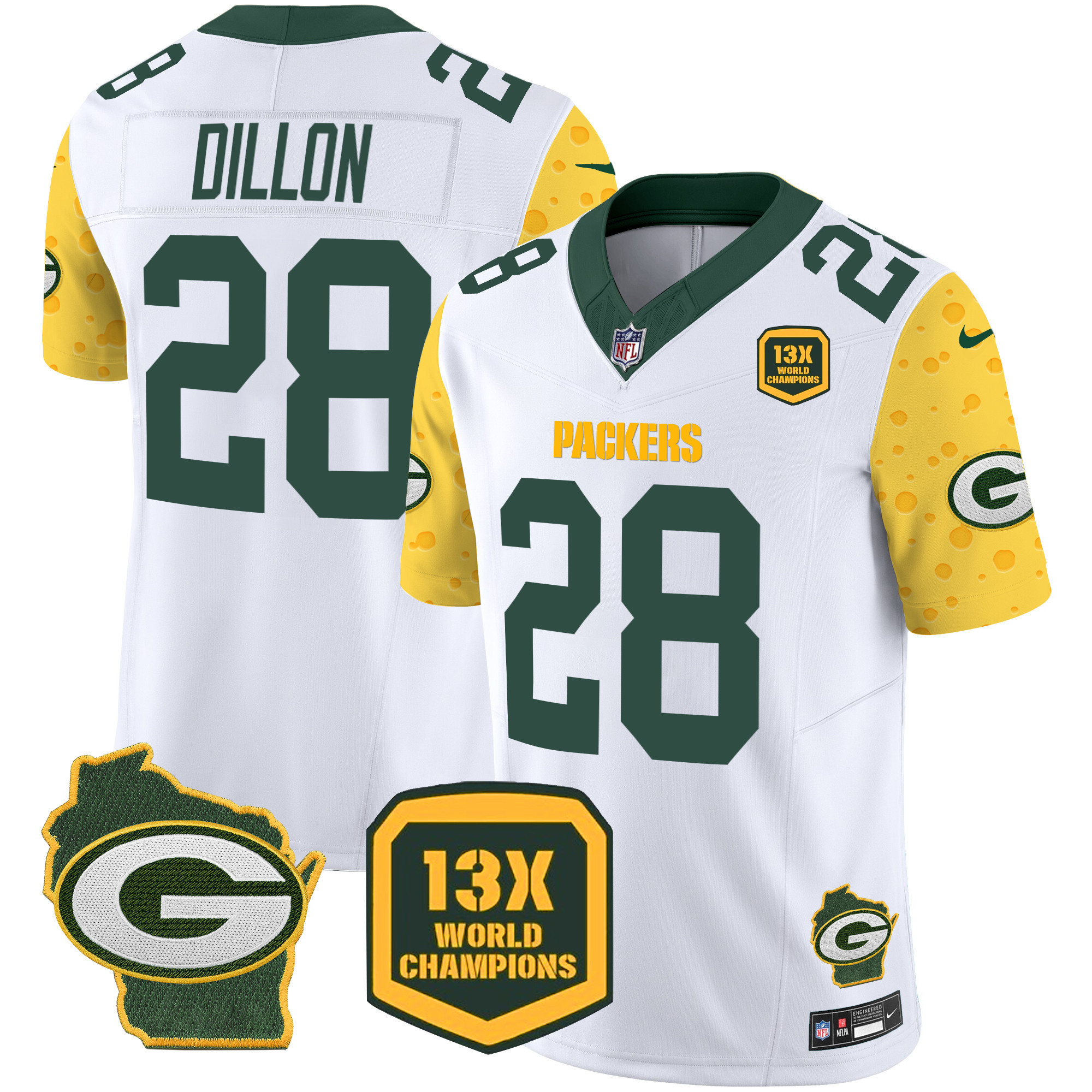 Men's AJ Dillon Green Bay Packers Cheese Vapor Limited White Jersey – All Stitched