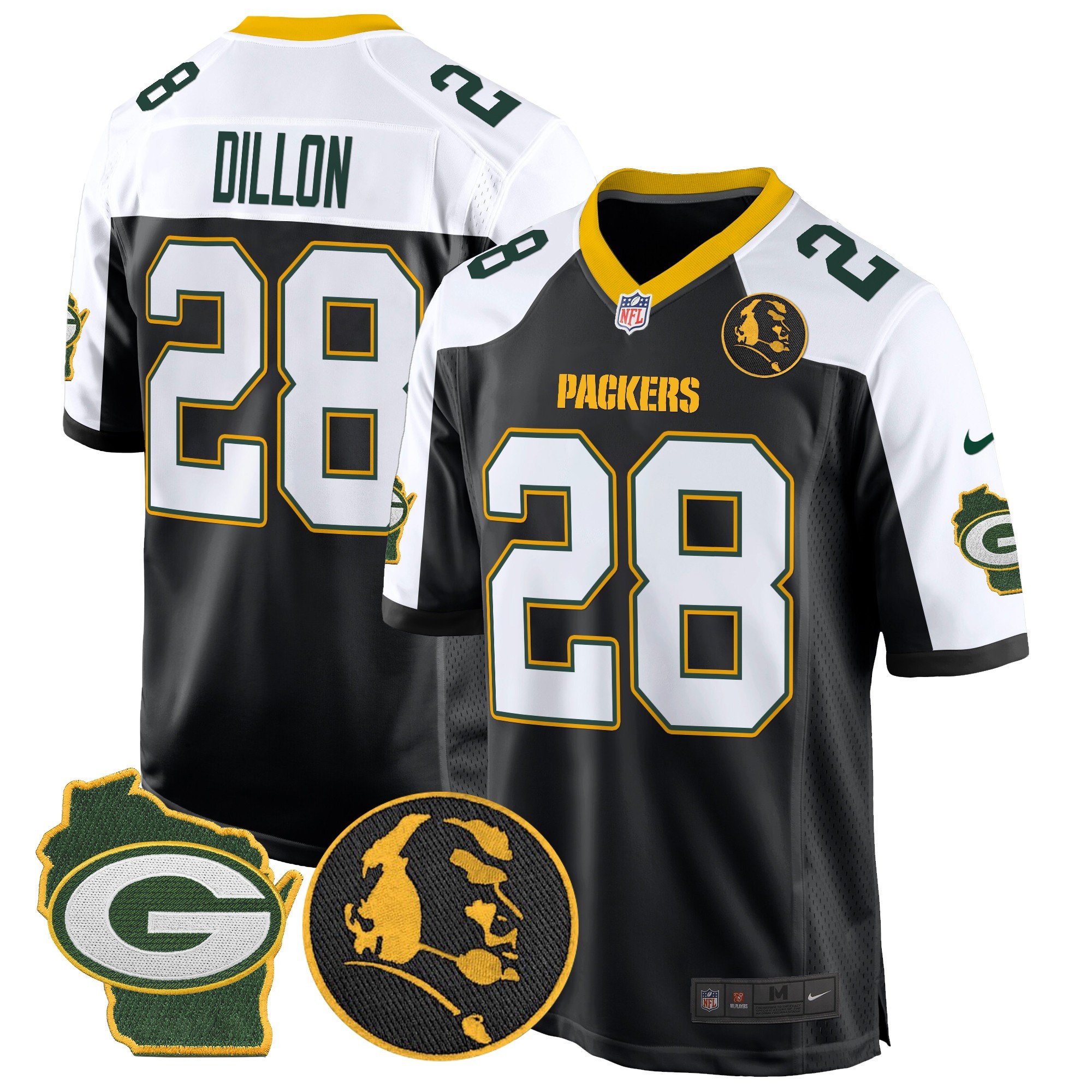 Men's AJ Dillon Green Bay Packers John Madden & Home Patch Game Black Alternate Jersey - All Stitched