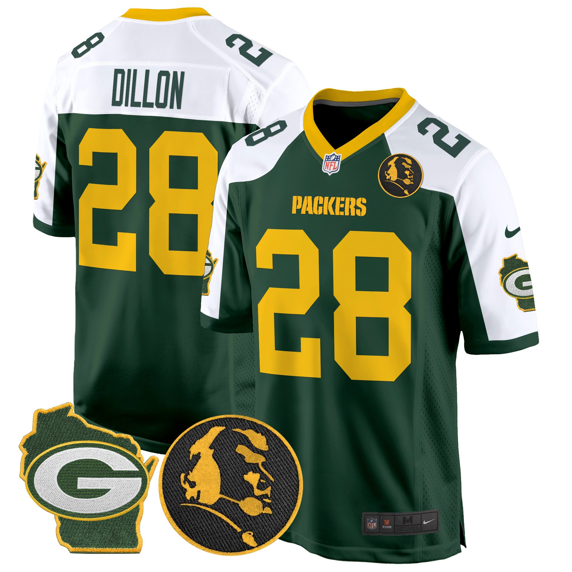 Men's AJ Dillon Green Bay Packers John Madden & Home Patch Game Green Alternate Jersey - All Stitched